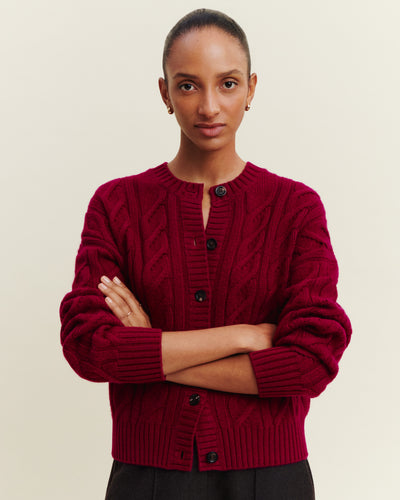 Cardigan à torsades-POURPRE-100% cachemire