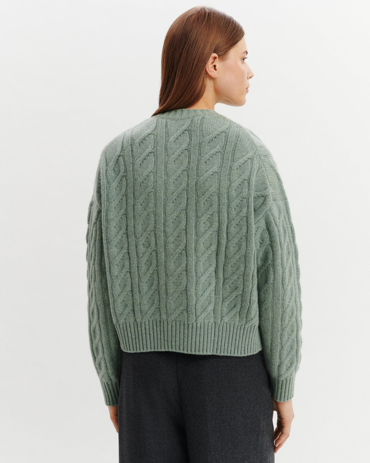 Cardigan à torsades-VERT DE GRIS-100% cachemire