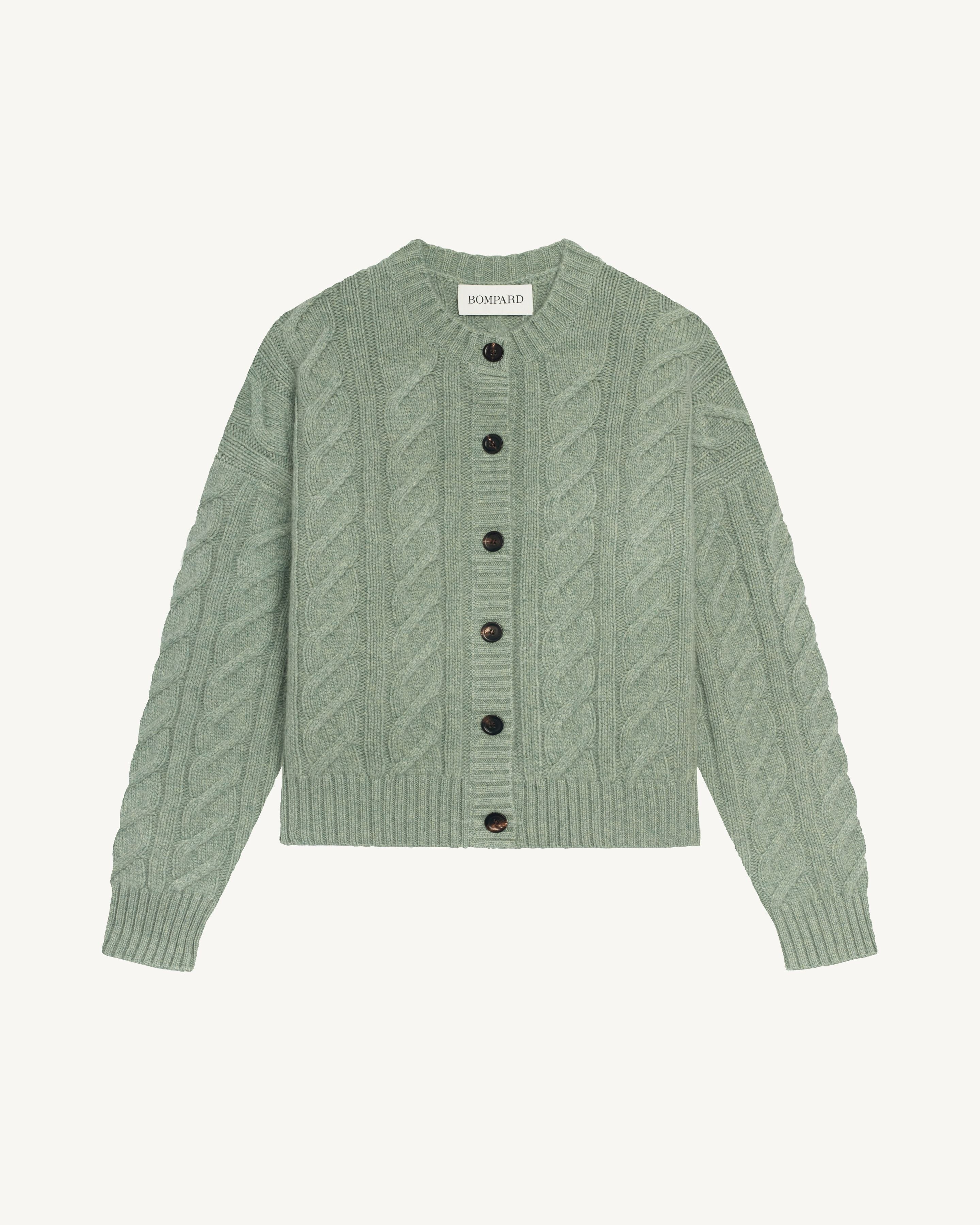 Cardigan maxi torsades-VERT DE GRIS-100% cachemire