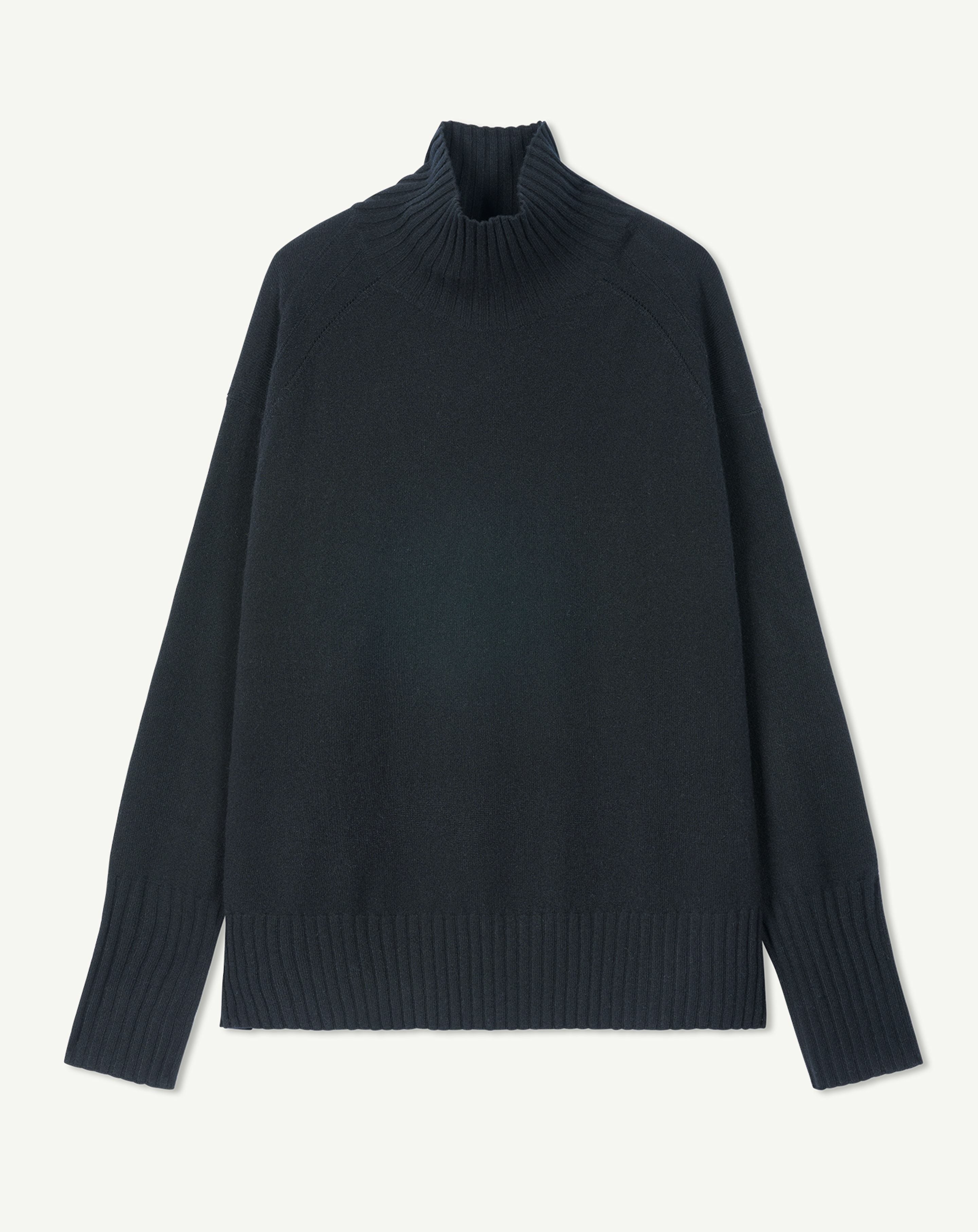 Ribbed high neck pullover in Cashmere Women black | Eric Bompard