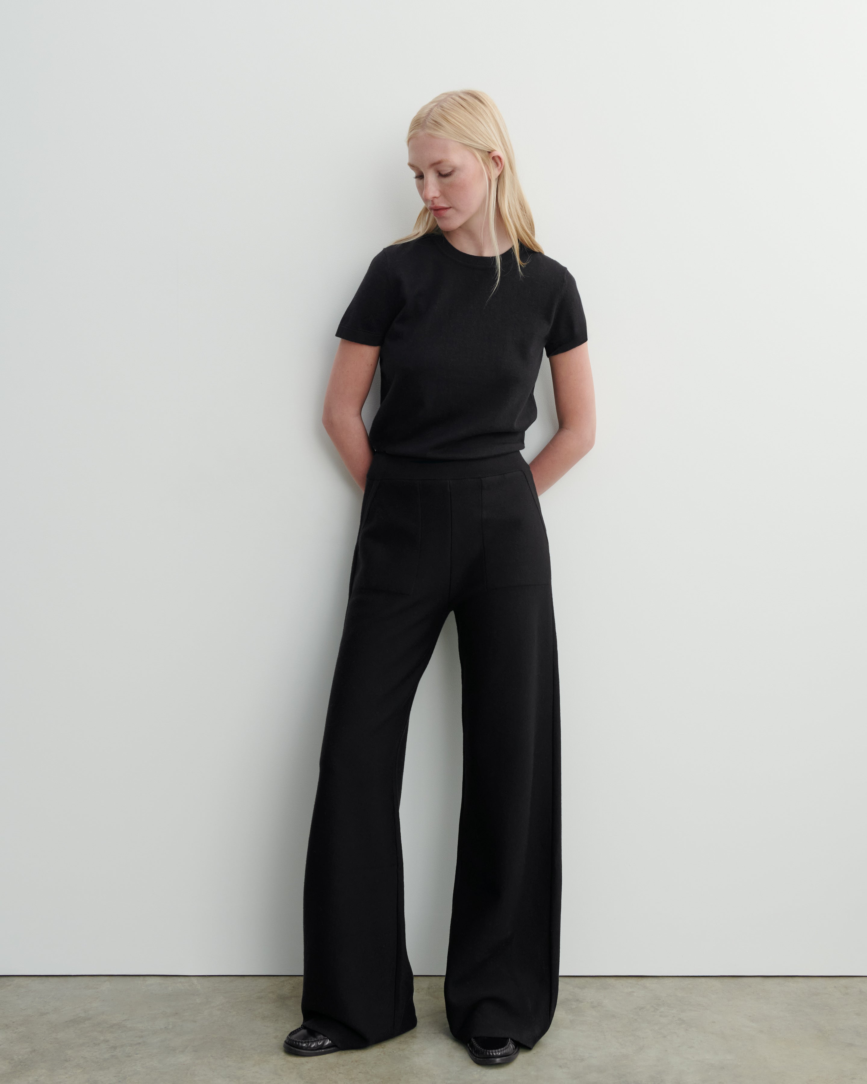 Pantalon double face-NOIR-85% polyamide 15% élasthanne