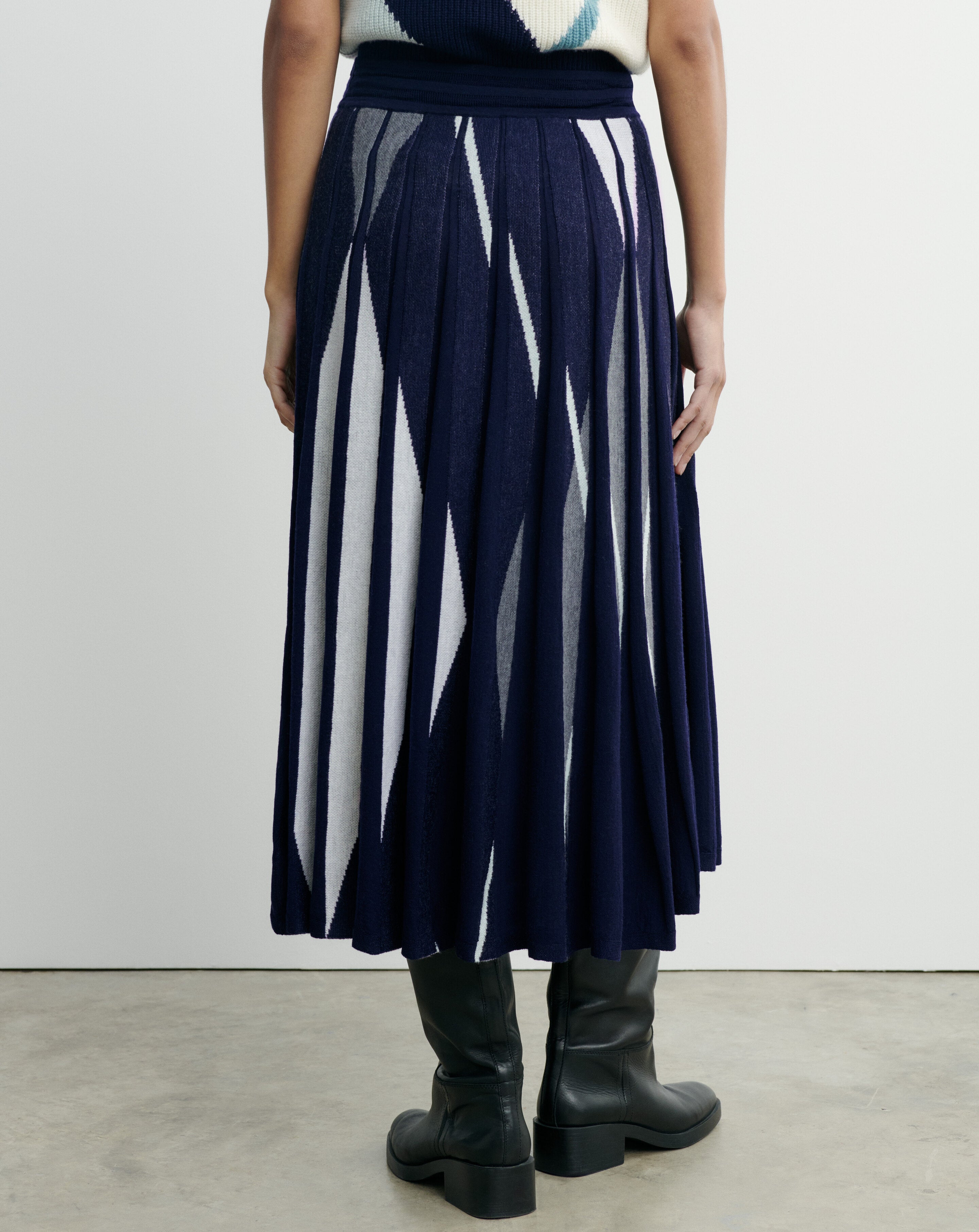 Jupe plissée argyle-MARINE-85% laine 15% cachemire