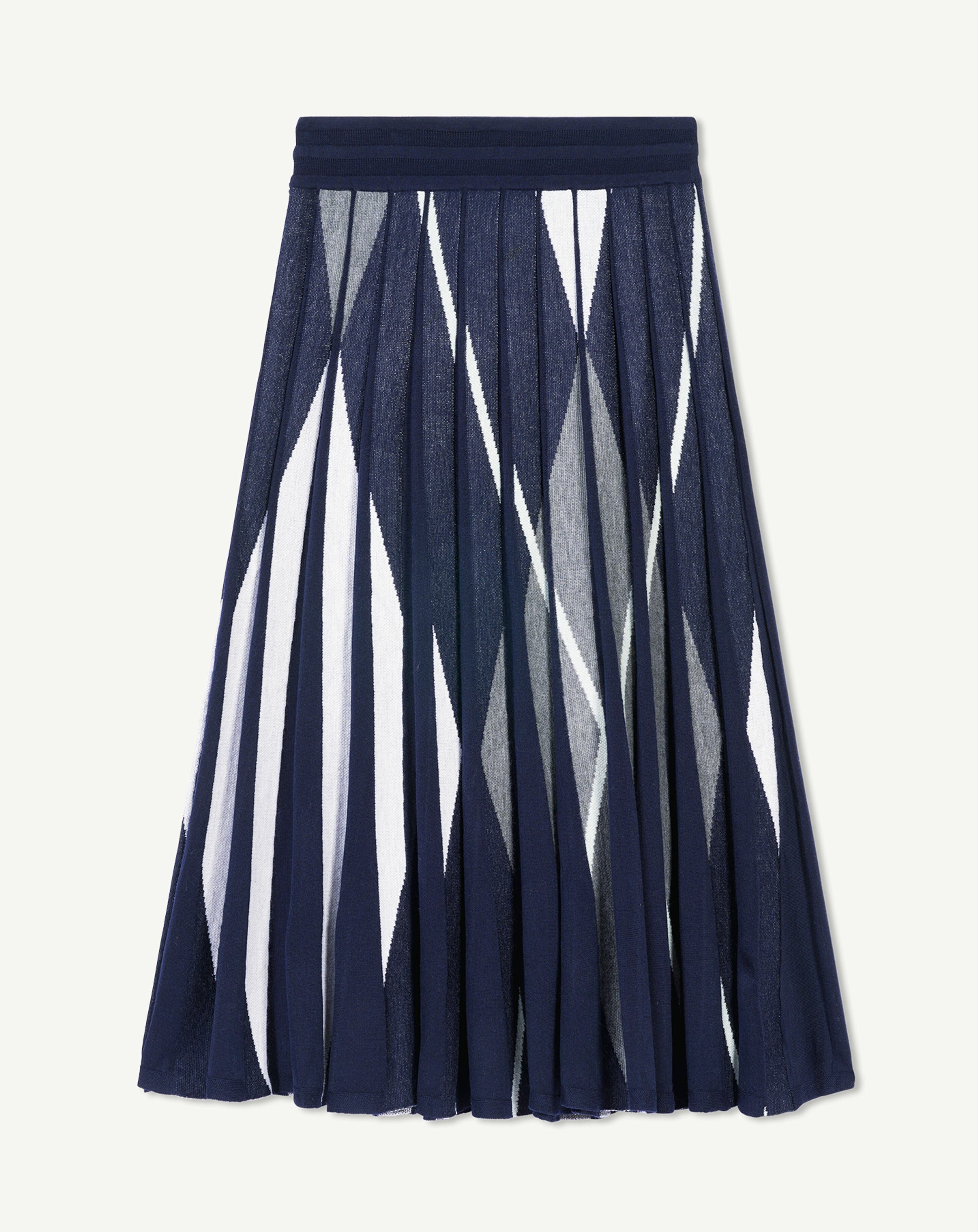 Jupe plissée argyle-MARINE-85% laine 15% cachemire