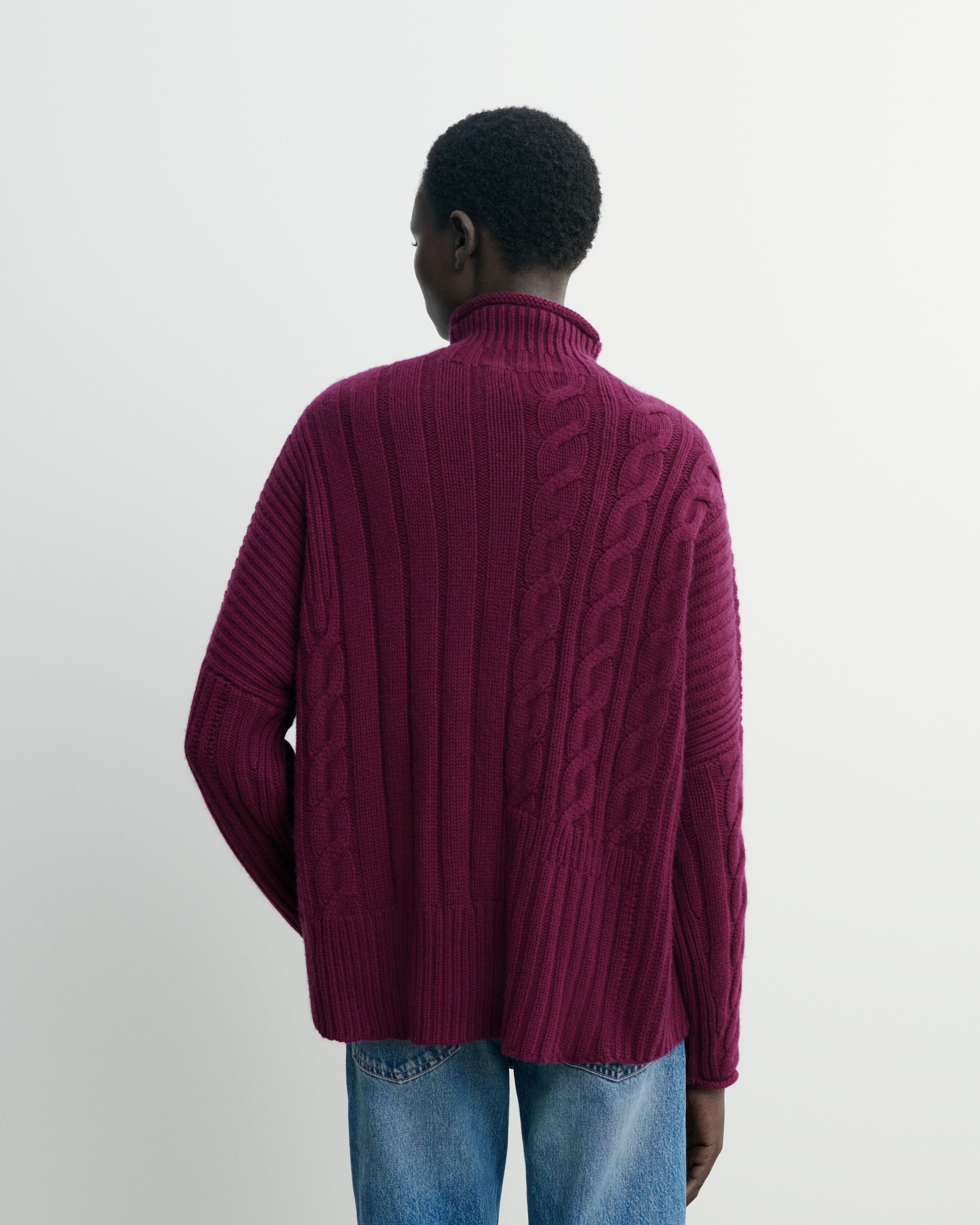 Col montant à torsades-PRUNE DAMAS-100% cachemire