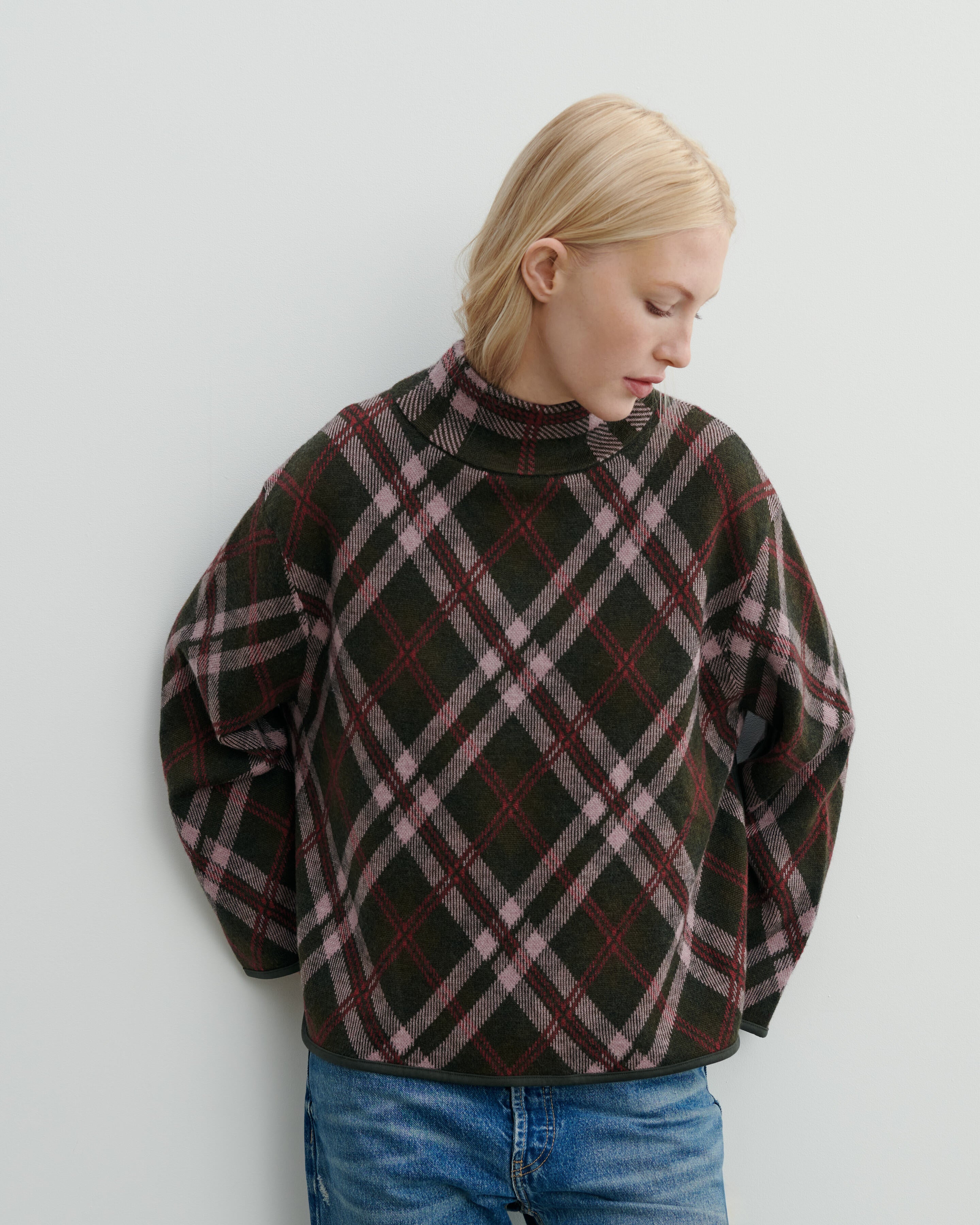 Pull col montant tartan Bronze/rose cameo