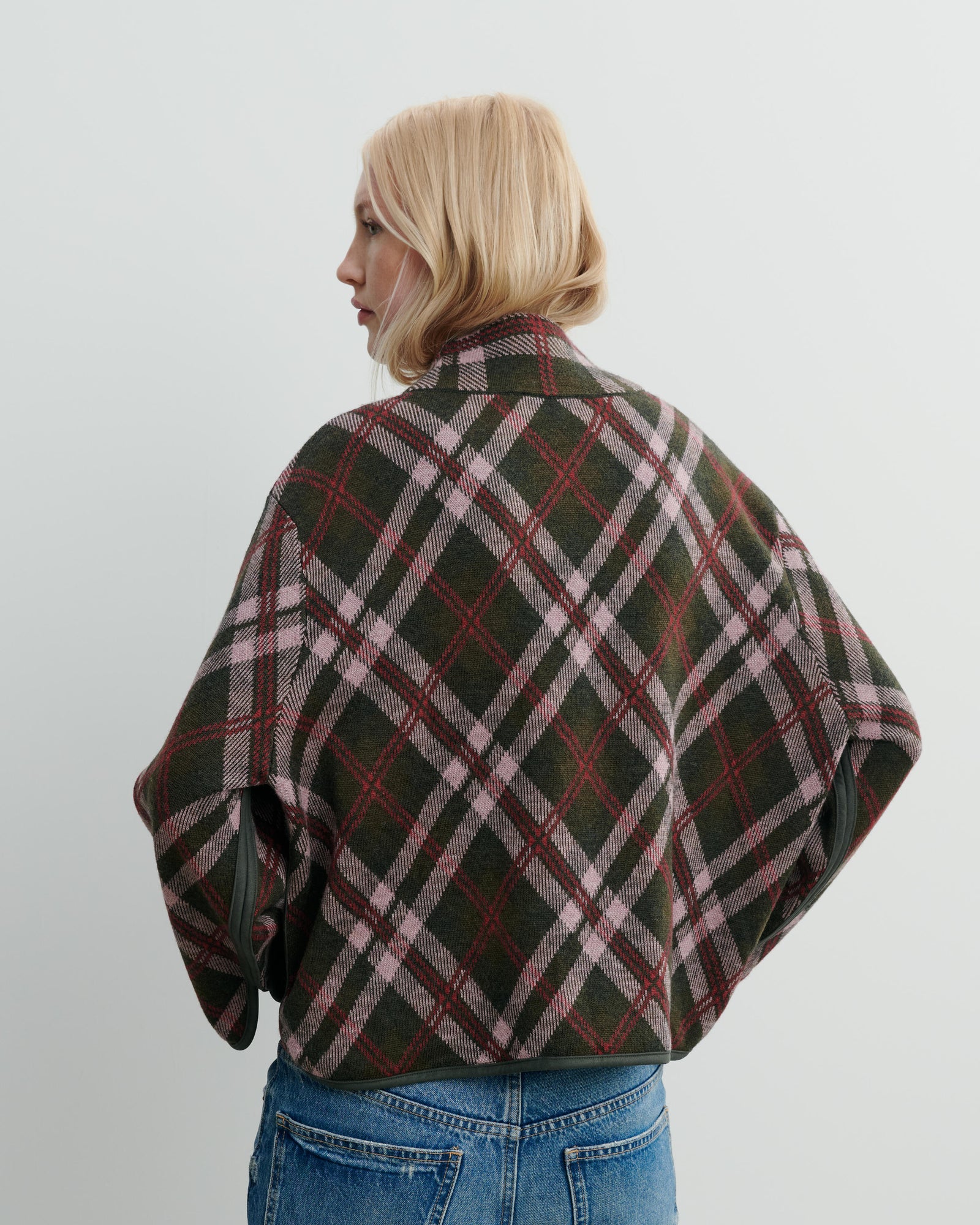 Pull col montant tartan-BRONZE/ROSE CAMEO-88% laine 12% cachemire