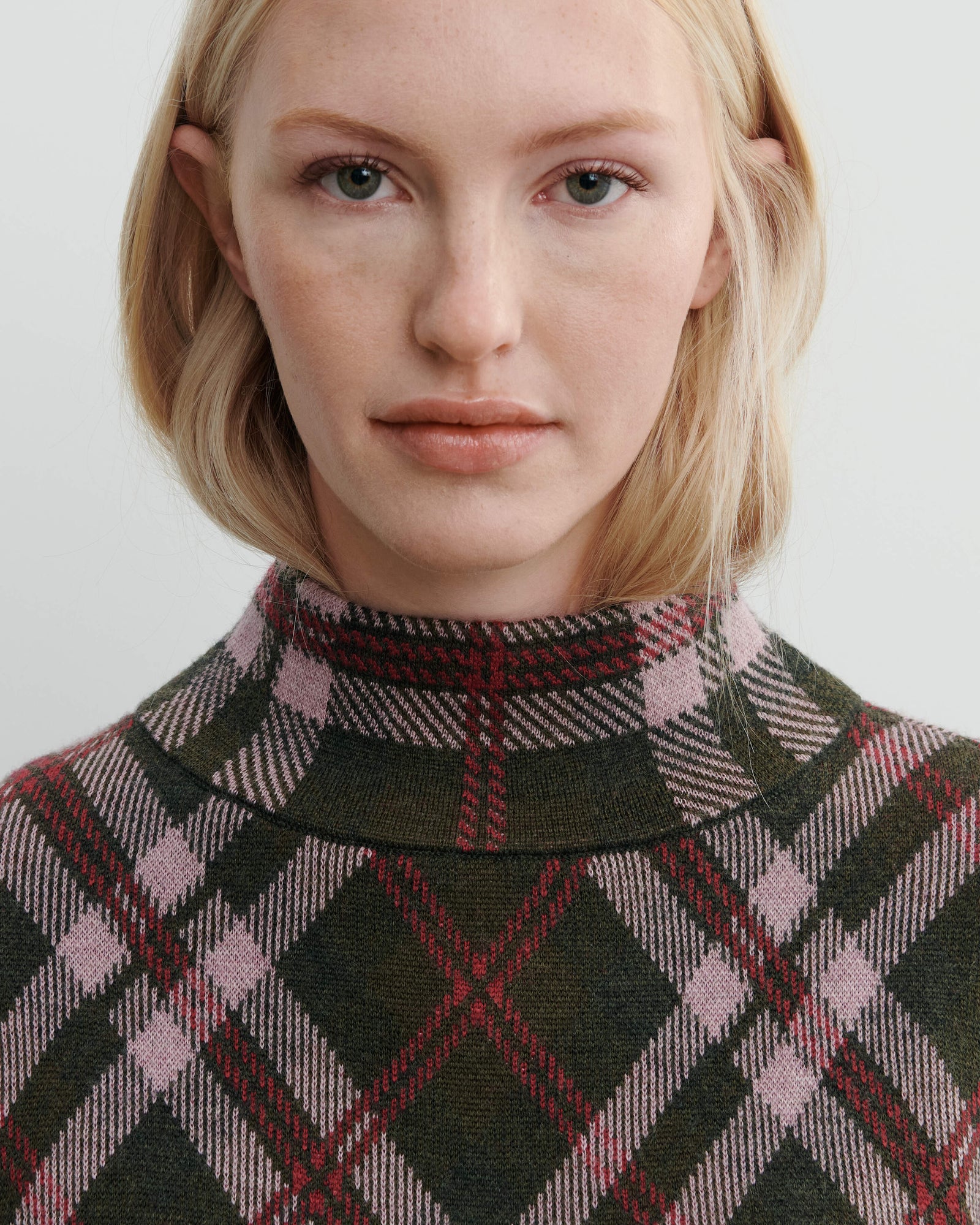 Pull col montant tartan-BRONZE/ROSE CAMEO-88% laine 12% cachemire