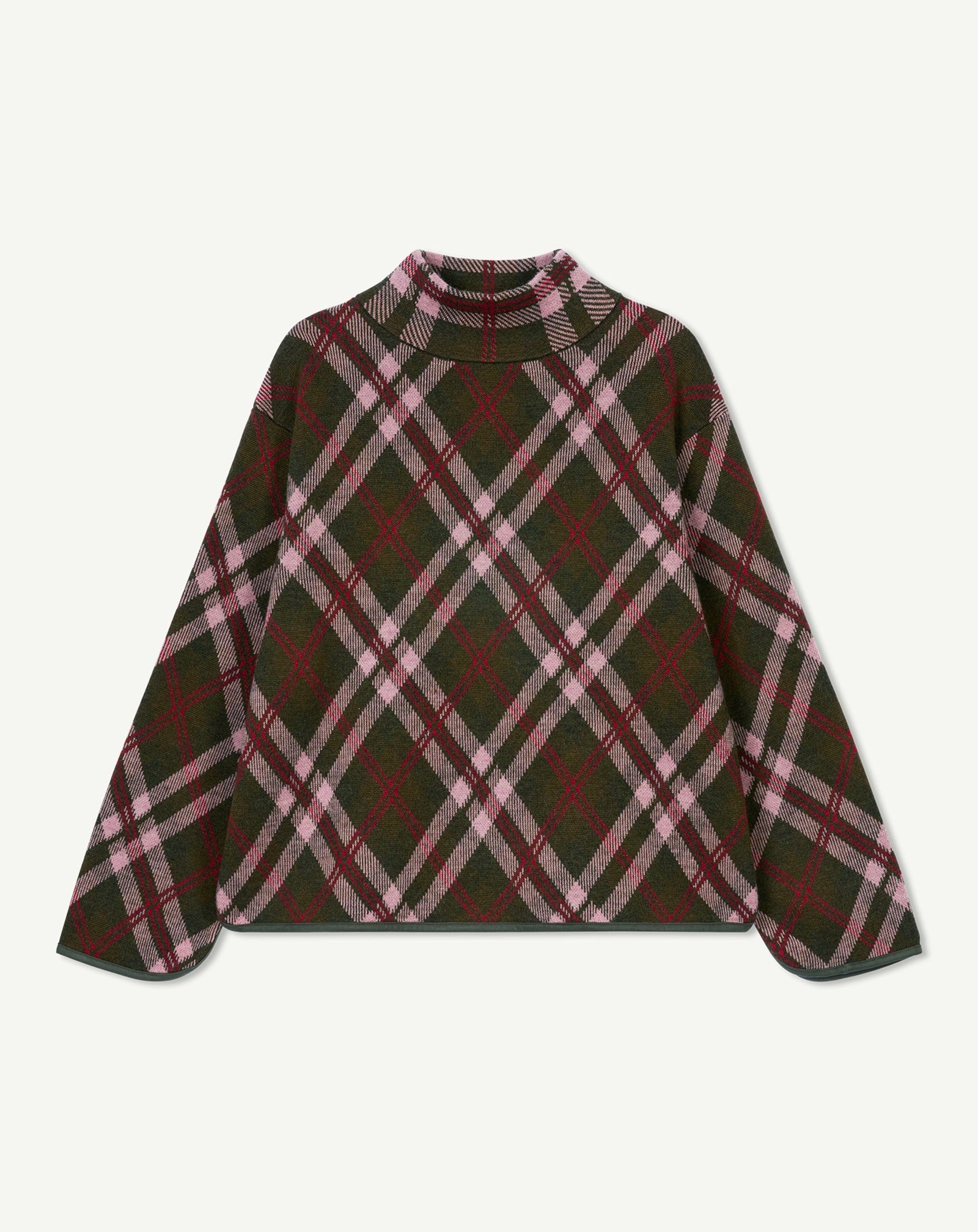 Pull col montant tartan-BRONZE/ROSE CAMEO-88% laine 12% cachemire