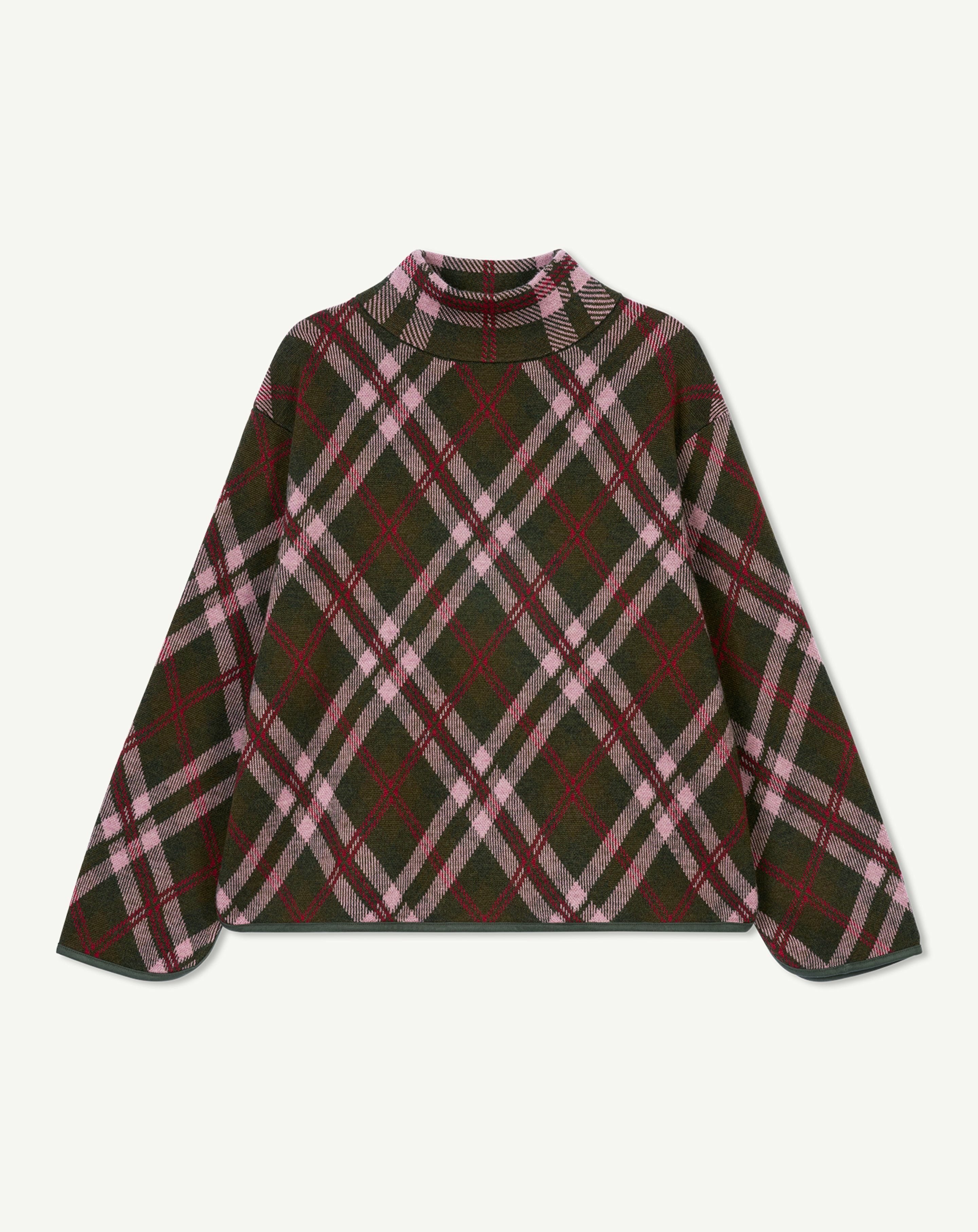 Pull col montant tartan-BRONZE/ROSE CAMEO-88% laine 12% cachemire