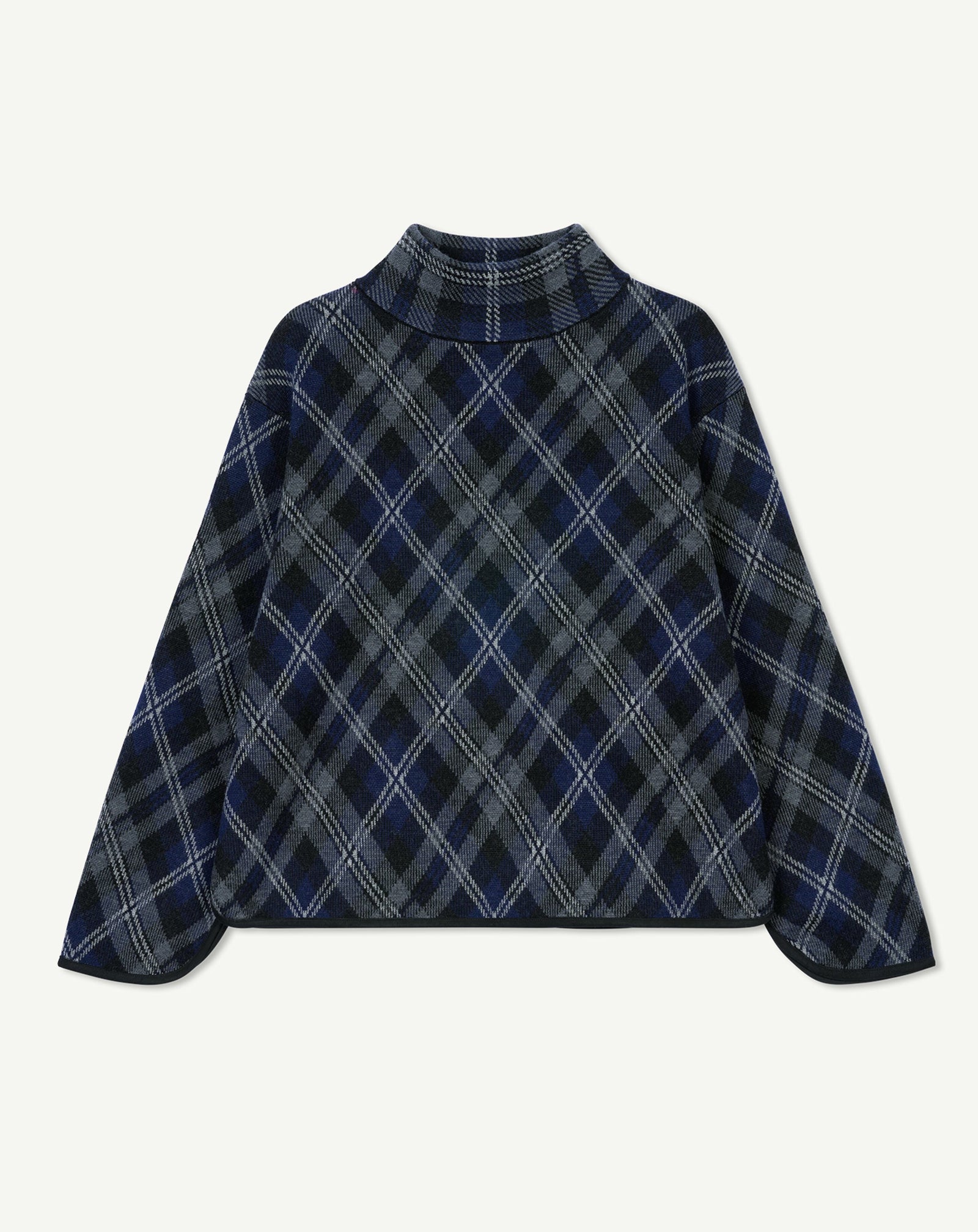 Pull col montant tartan-MARINE/GRIS METEORITE-88% laine 12% cachemire