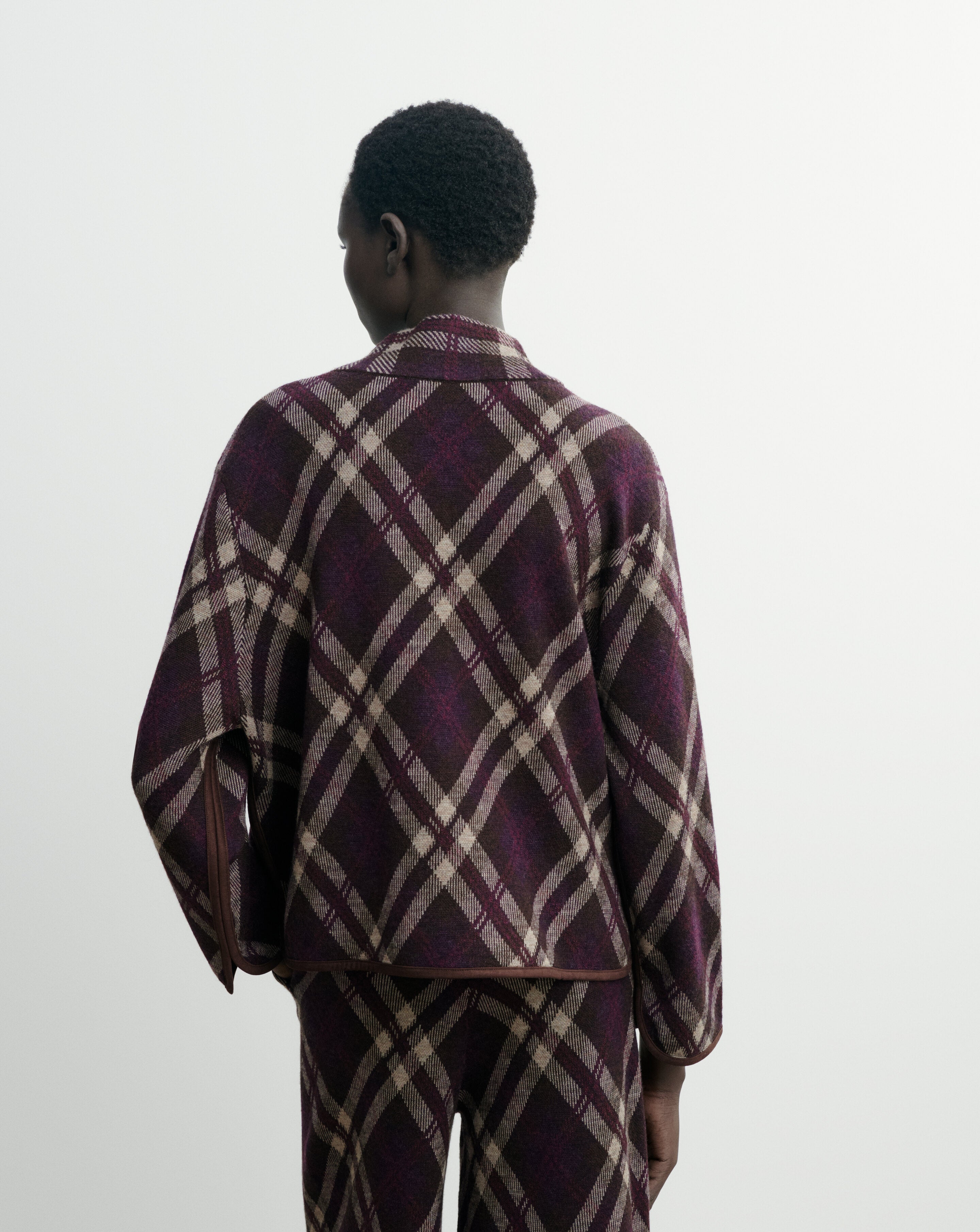 Pull col montant tartan-MURE/CHOCOLAT-88% laine 12% cachemire