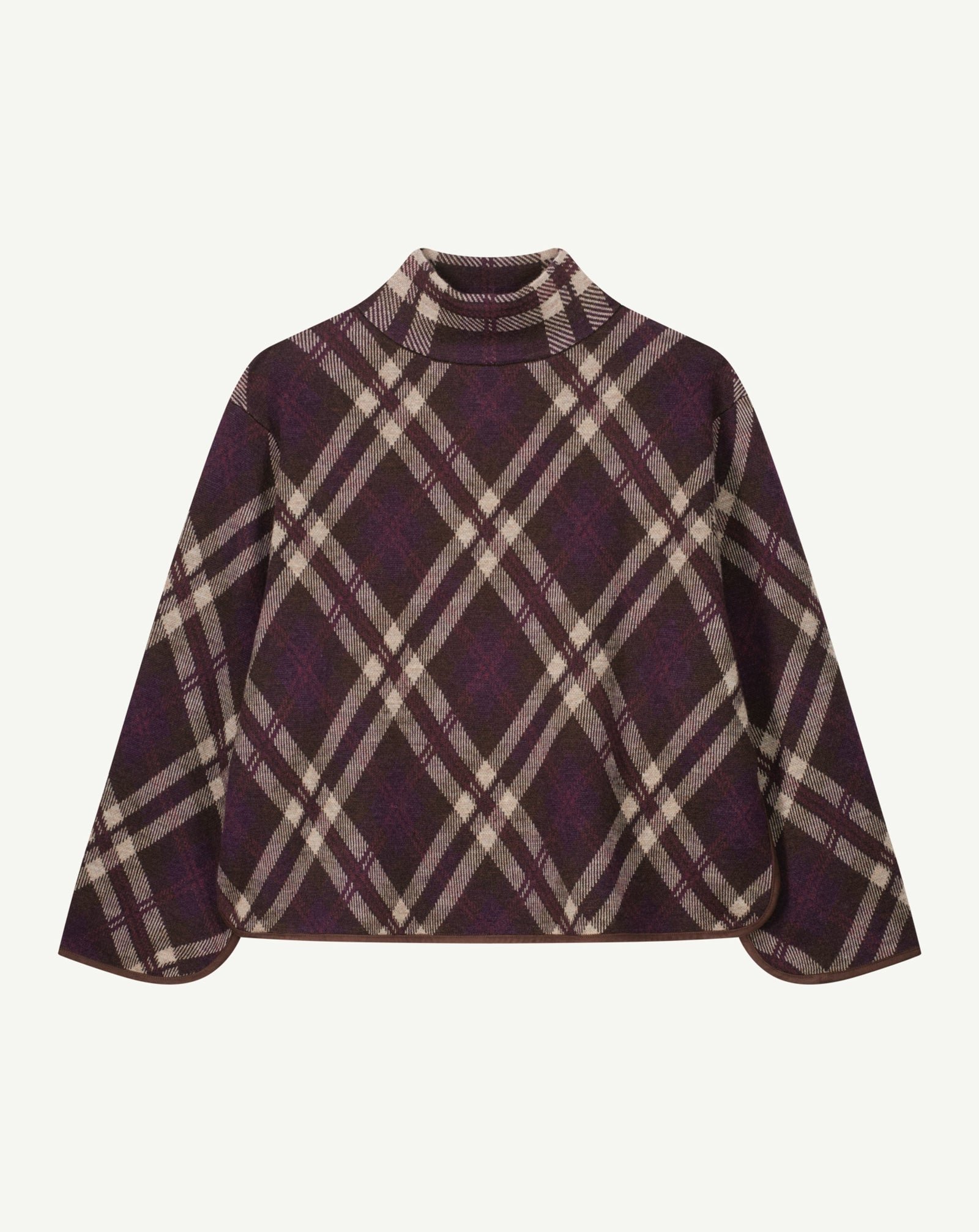 Pull col montant tartan-MURE/CHOCOLAT-88% laine 12% cachemire