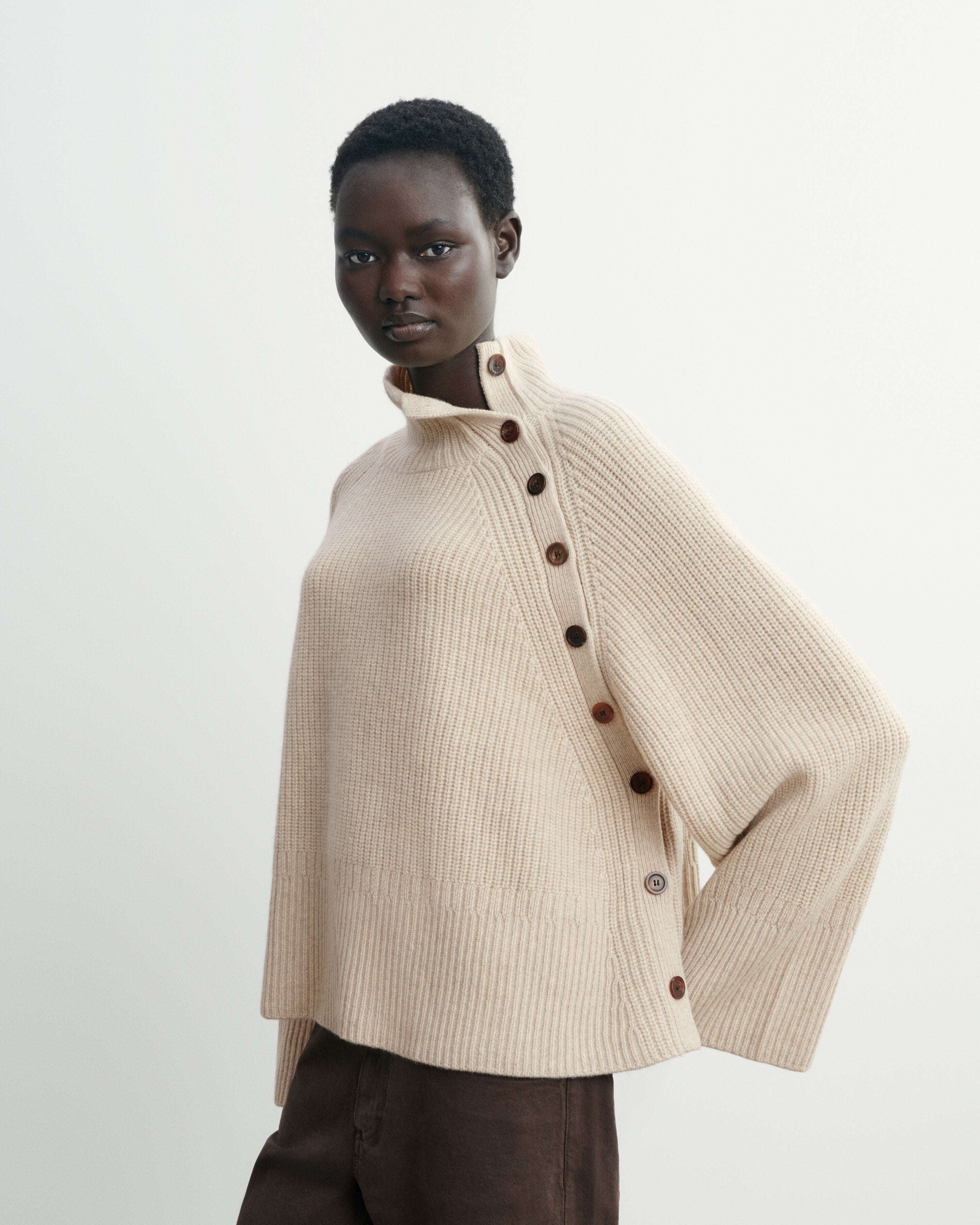 Pull col montant boutonné-AVOINE-100% cachemire