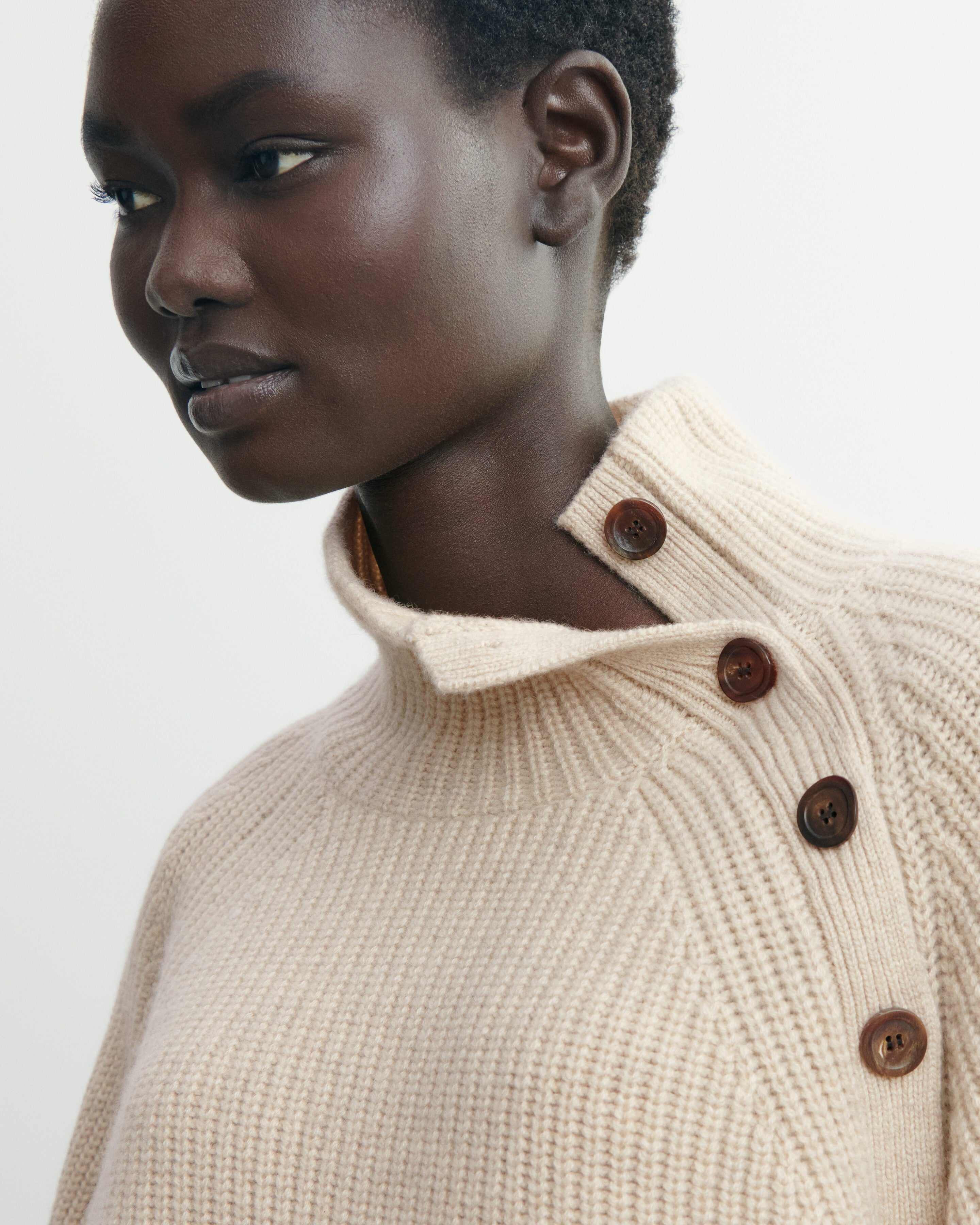 Pull col montant boutonné-AVOINE-100% cachemire