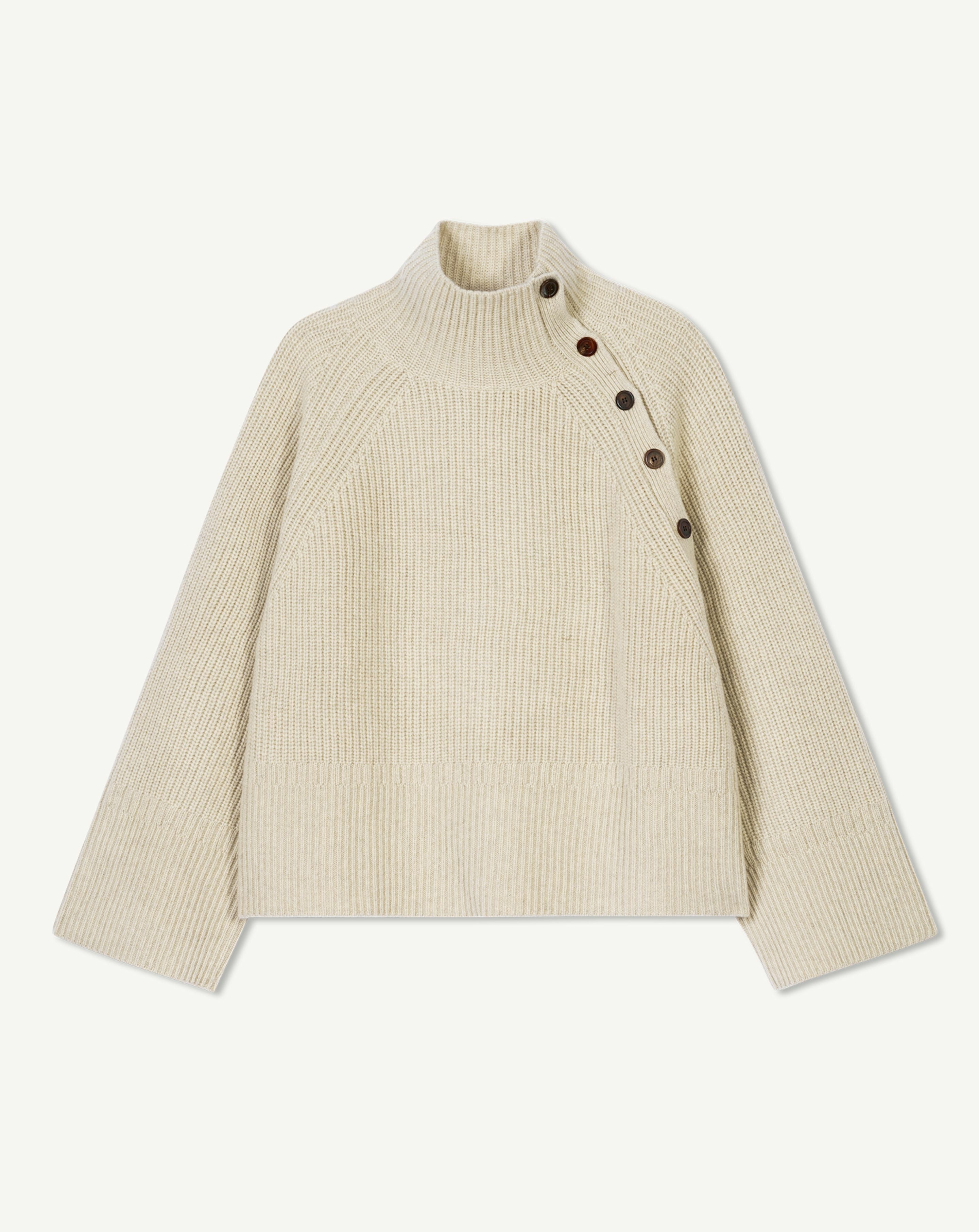 Pull col montant boutonné-AVOINE-100% cachemire