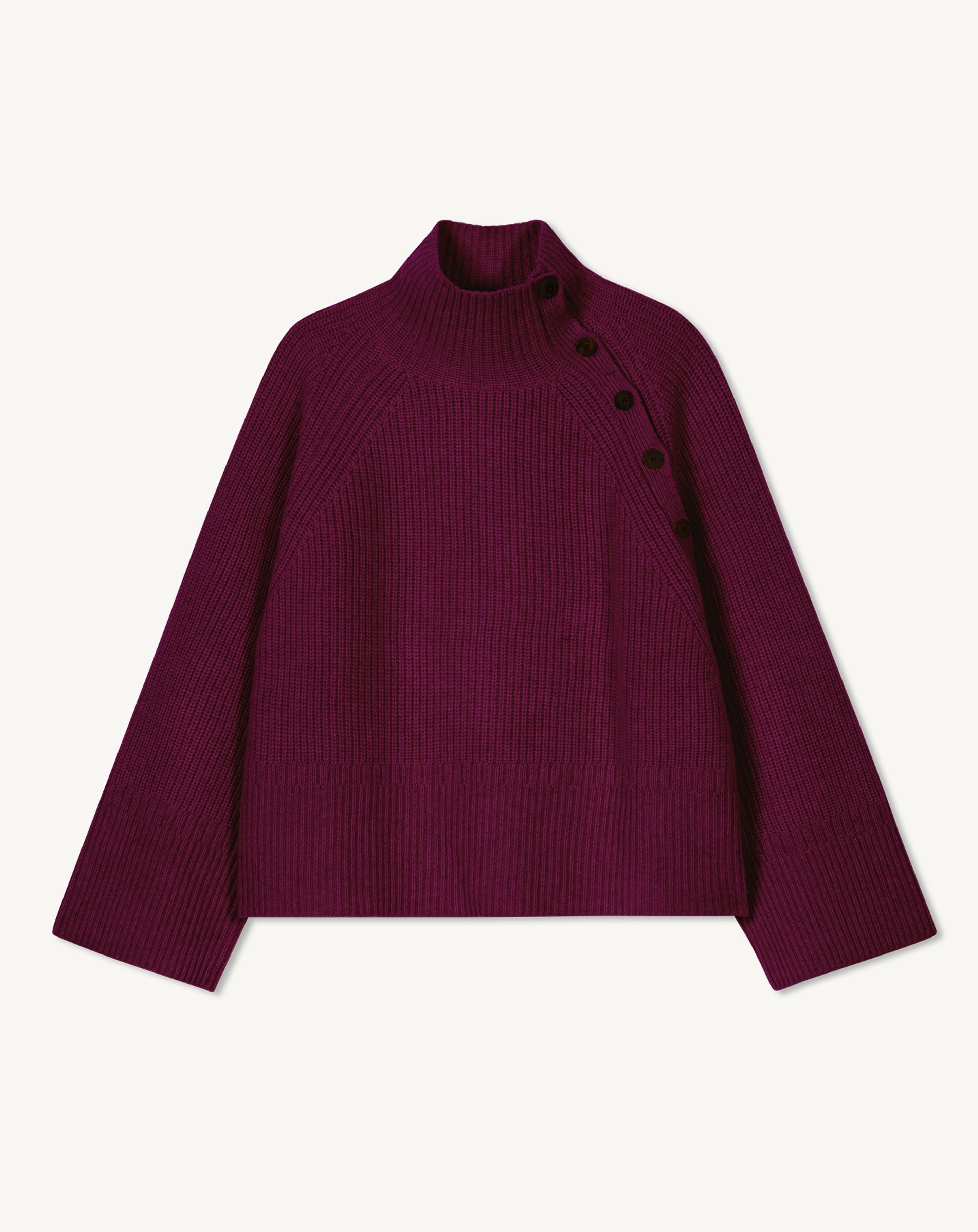 Pull col montant boutonné en Cachemire Femme prune damas | Eric Bompard