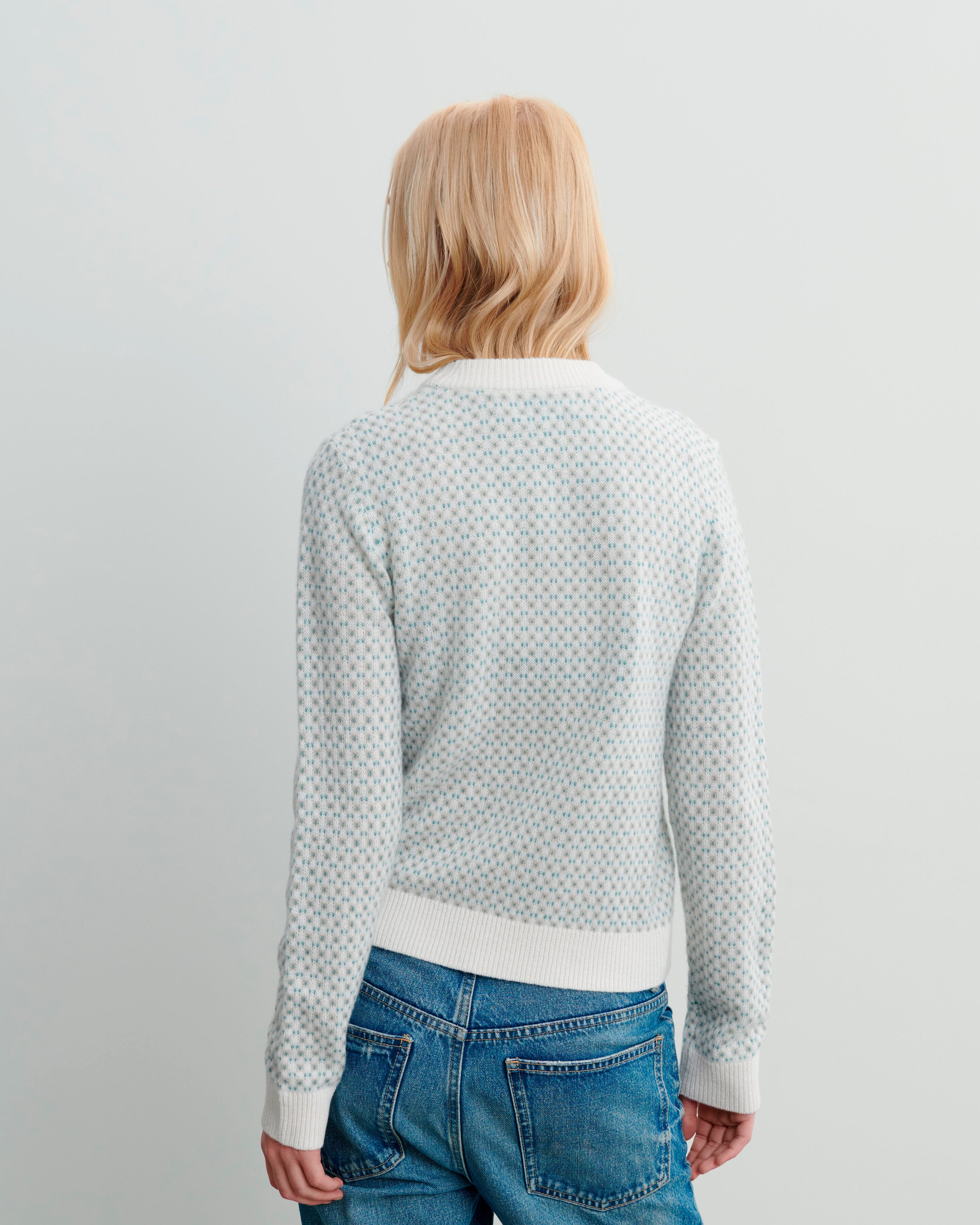 Pull col rond micromotif-NATUREL-100% cachemire