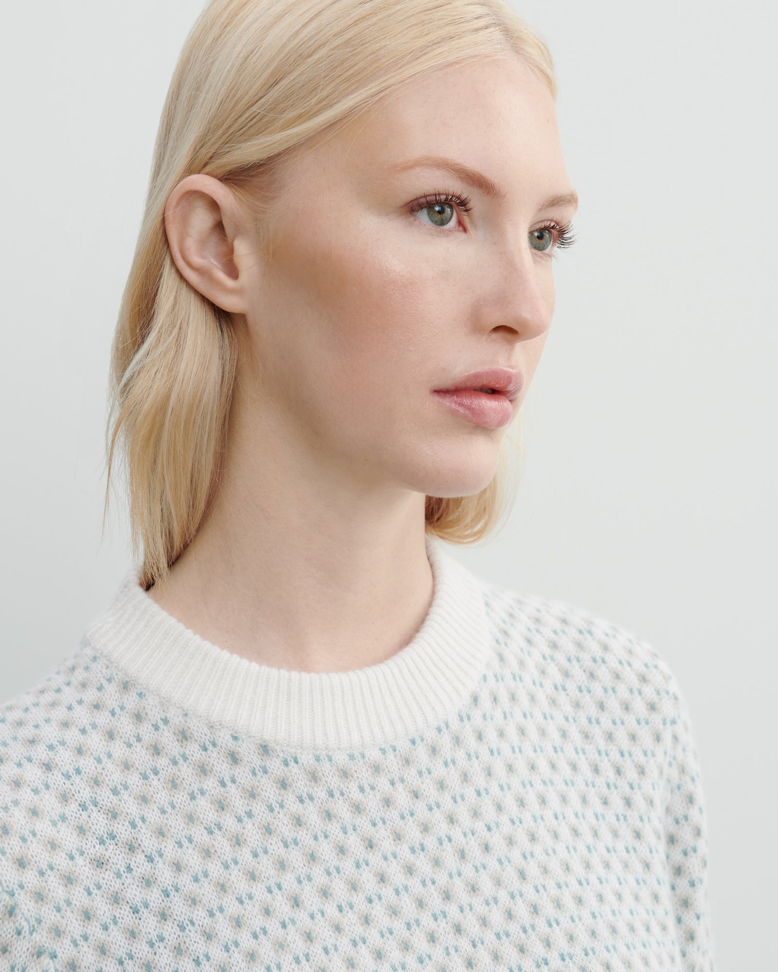 Pull col rond micromotif-NATUREL-100% cachemire