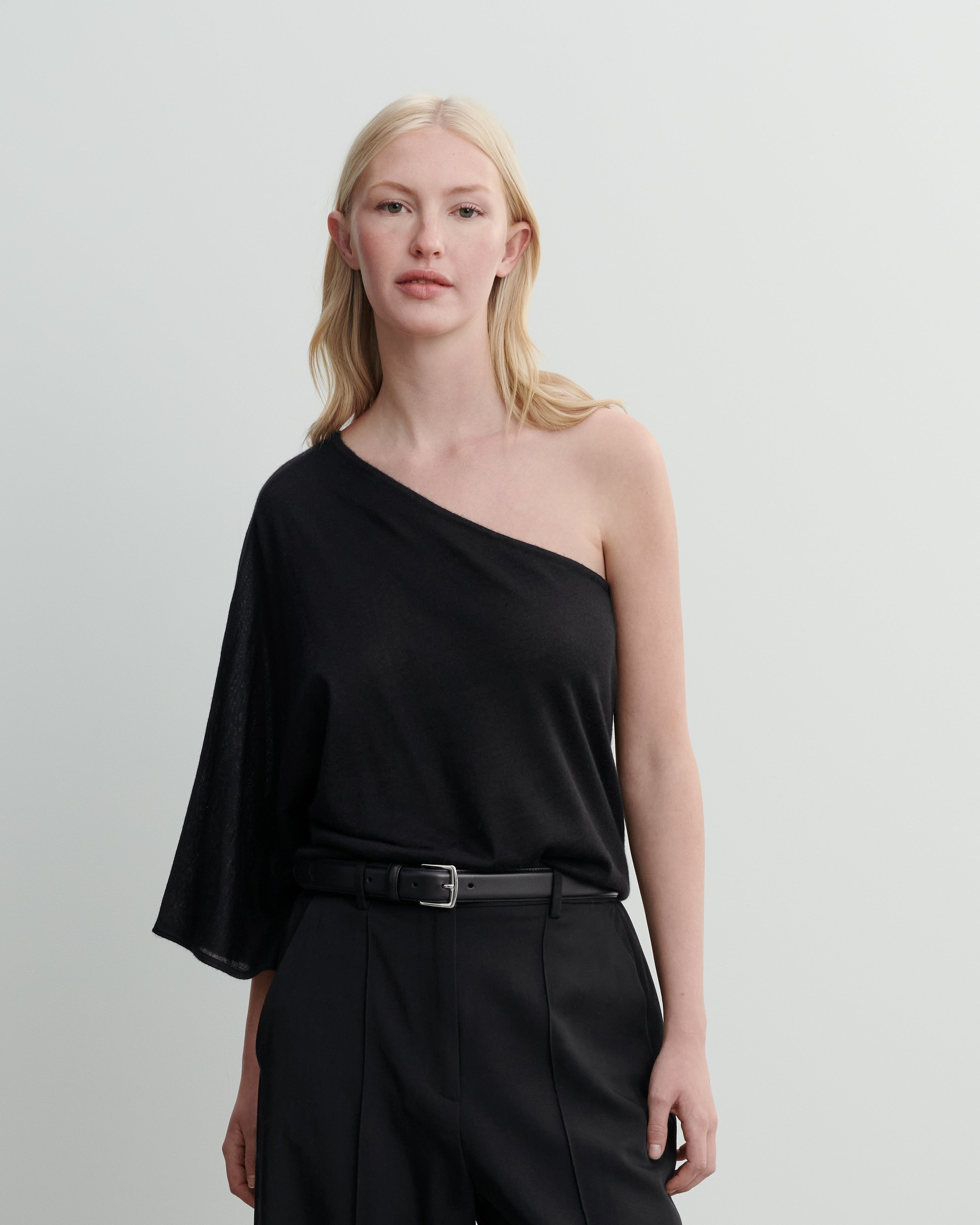 Top asymétrique oversized-NOIR-70% cachemire 30% soie