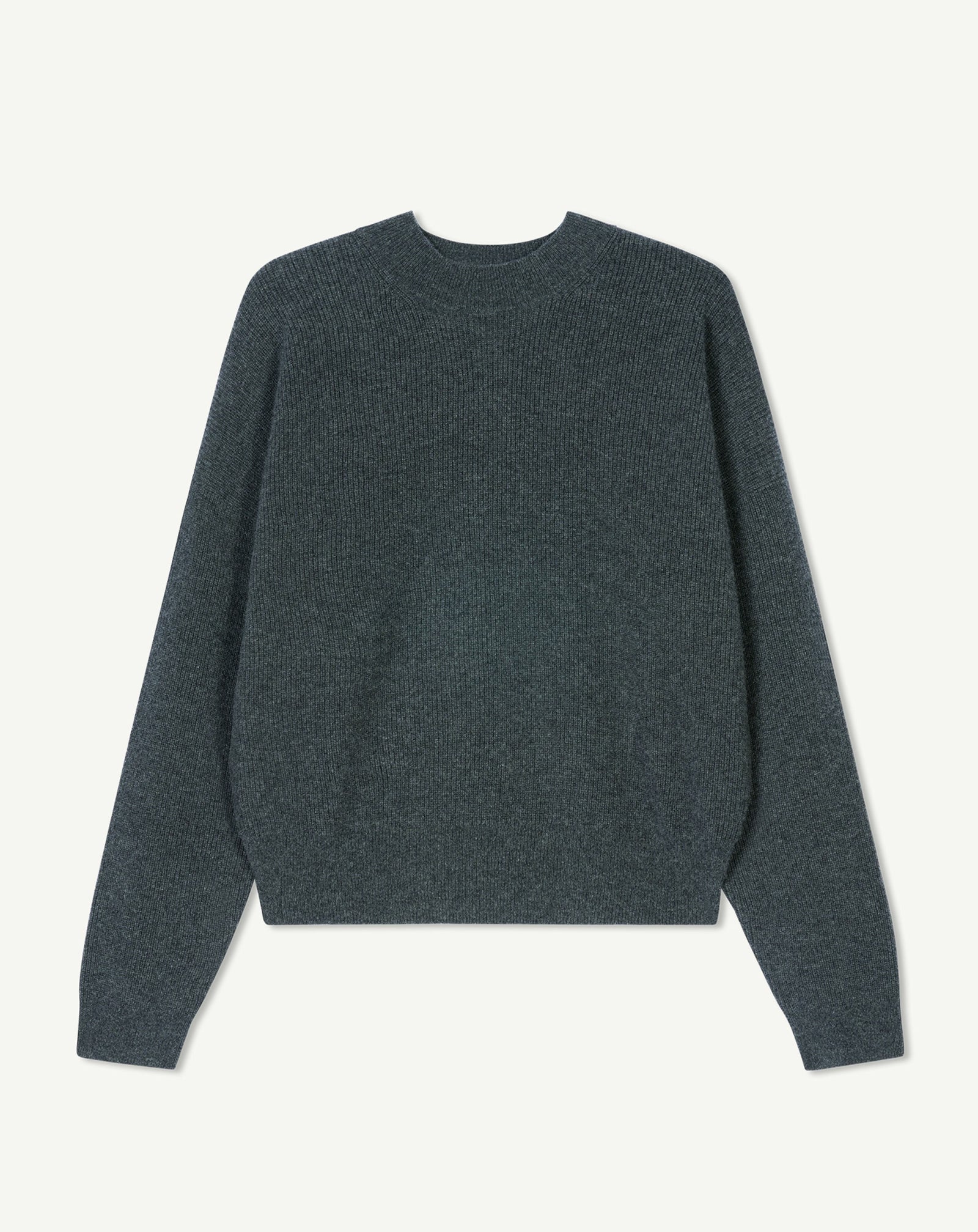 Pull col rond à côtes-ANTHRACITE-100% cachemire