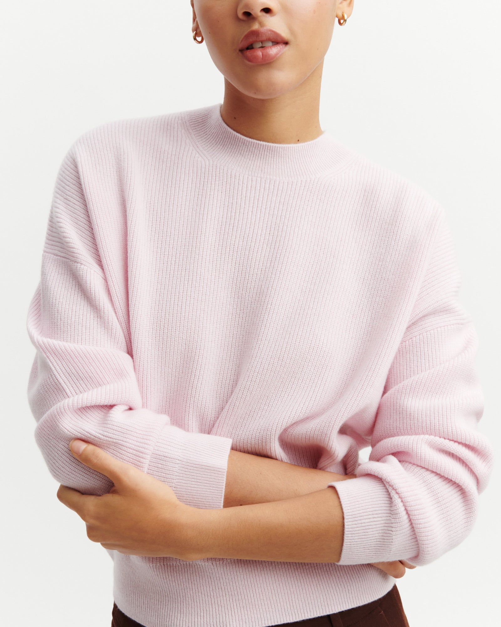 Pull col rond à côtes-CERISIER-100% cachemire