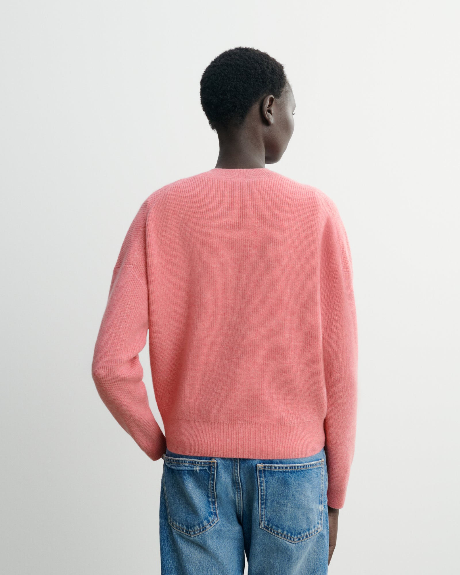 Pull col rond à côtes-ROSE CAMEO-100% cachemire