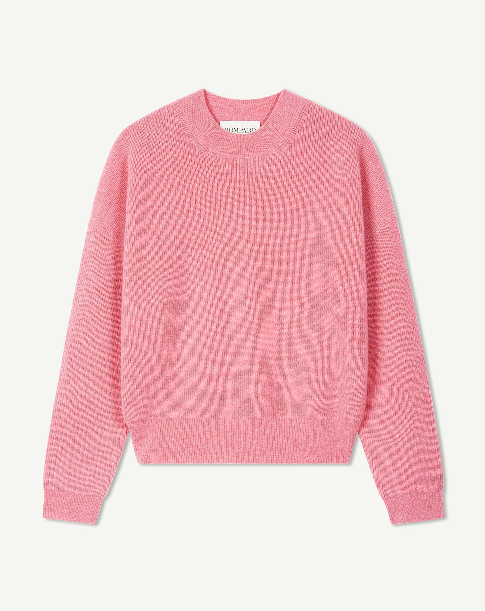 Pull col rond à côtes-ROSE CAMEO-100% cachemire