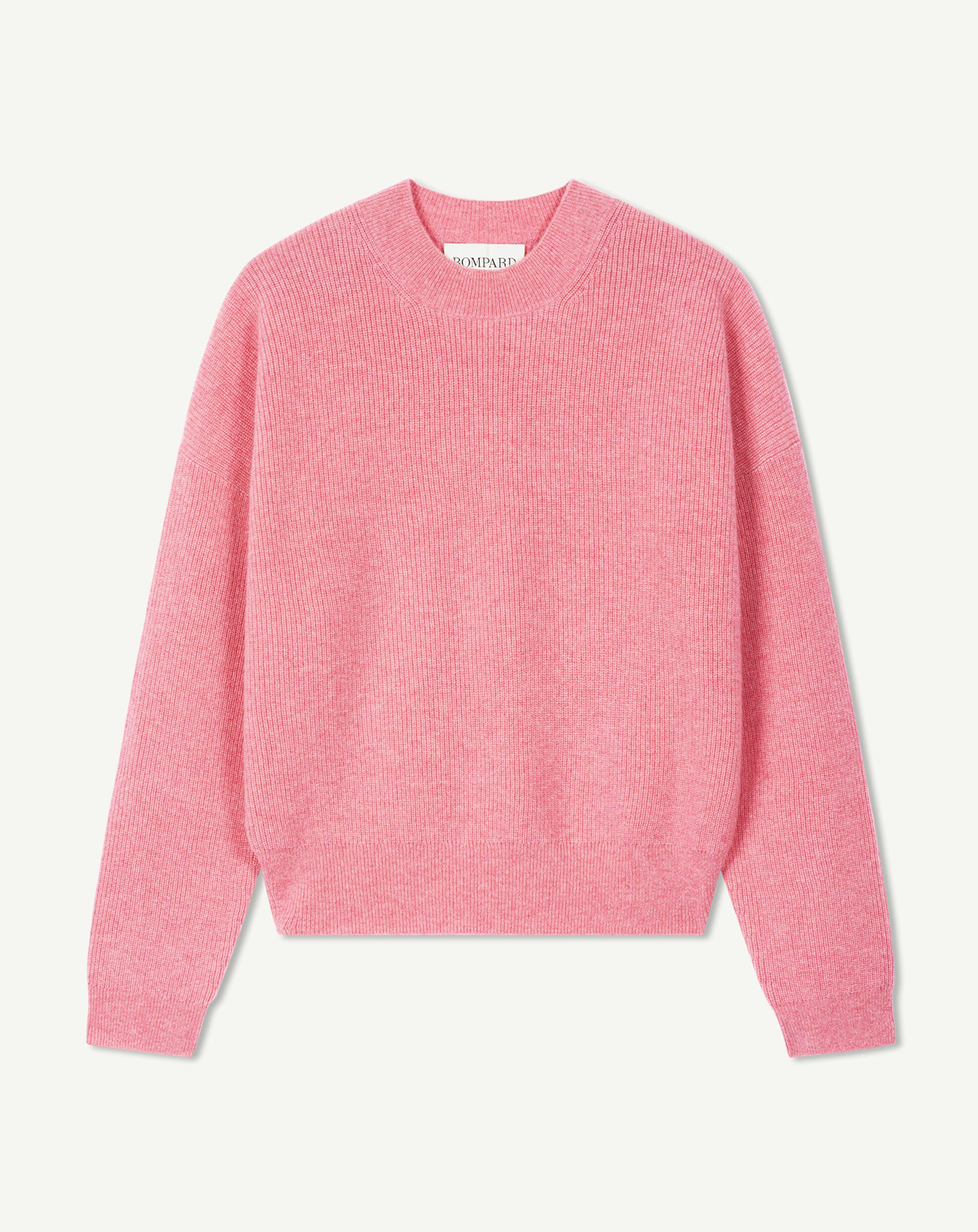 Pull col rond à côtes-ROSE CAMEO-100% cachemire