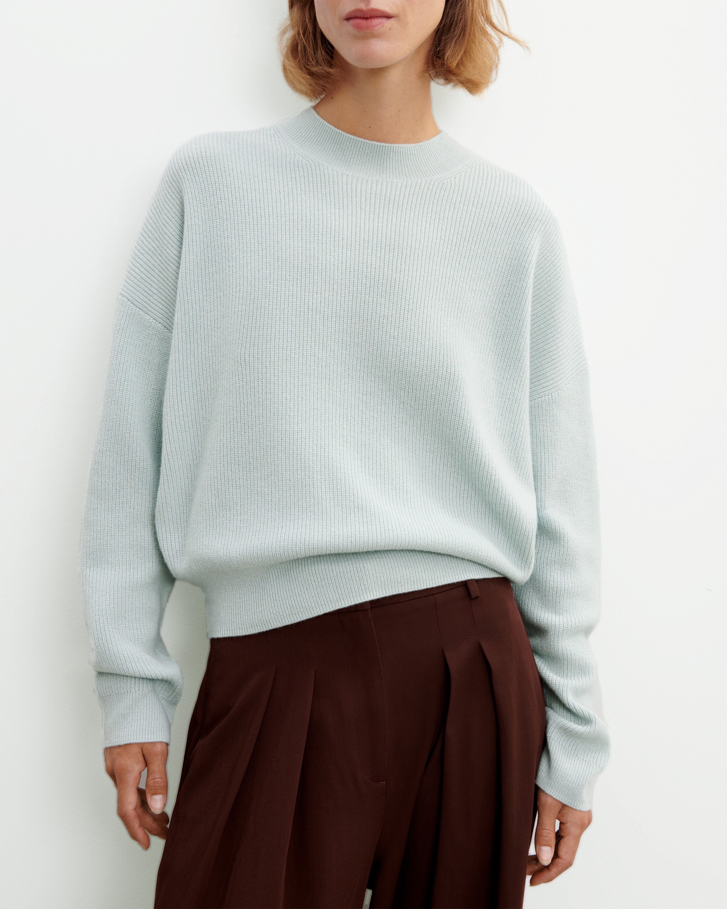 Pull col rond à côtes-VERT ARAGON-100% cachemire