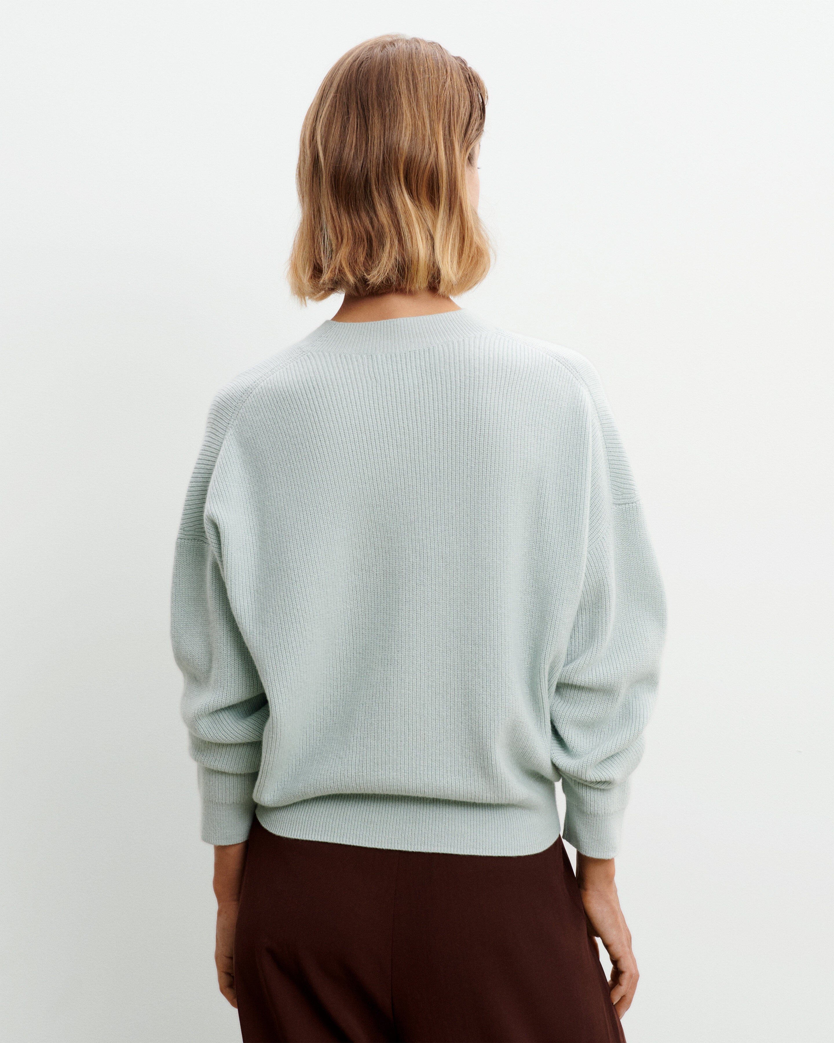 Pull col rond à côtes-VERT ARAGON-100% cachemire