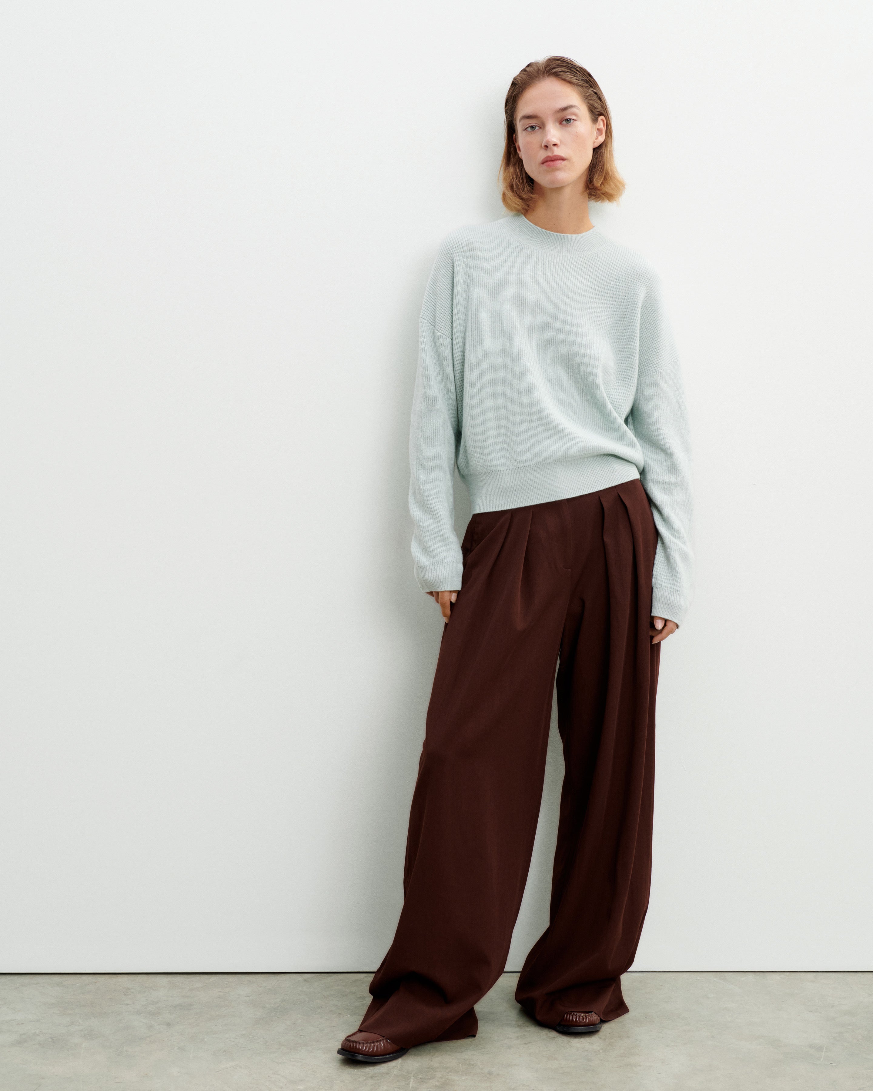 Pull col rond à côtes-VERT ARAGON-100% cachemire