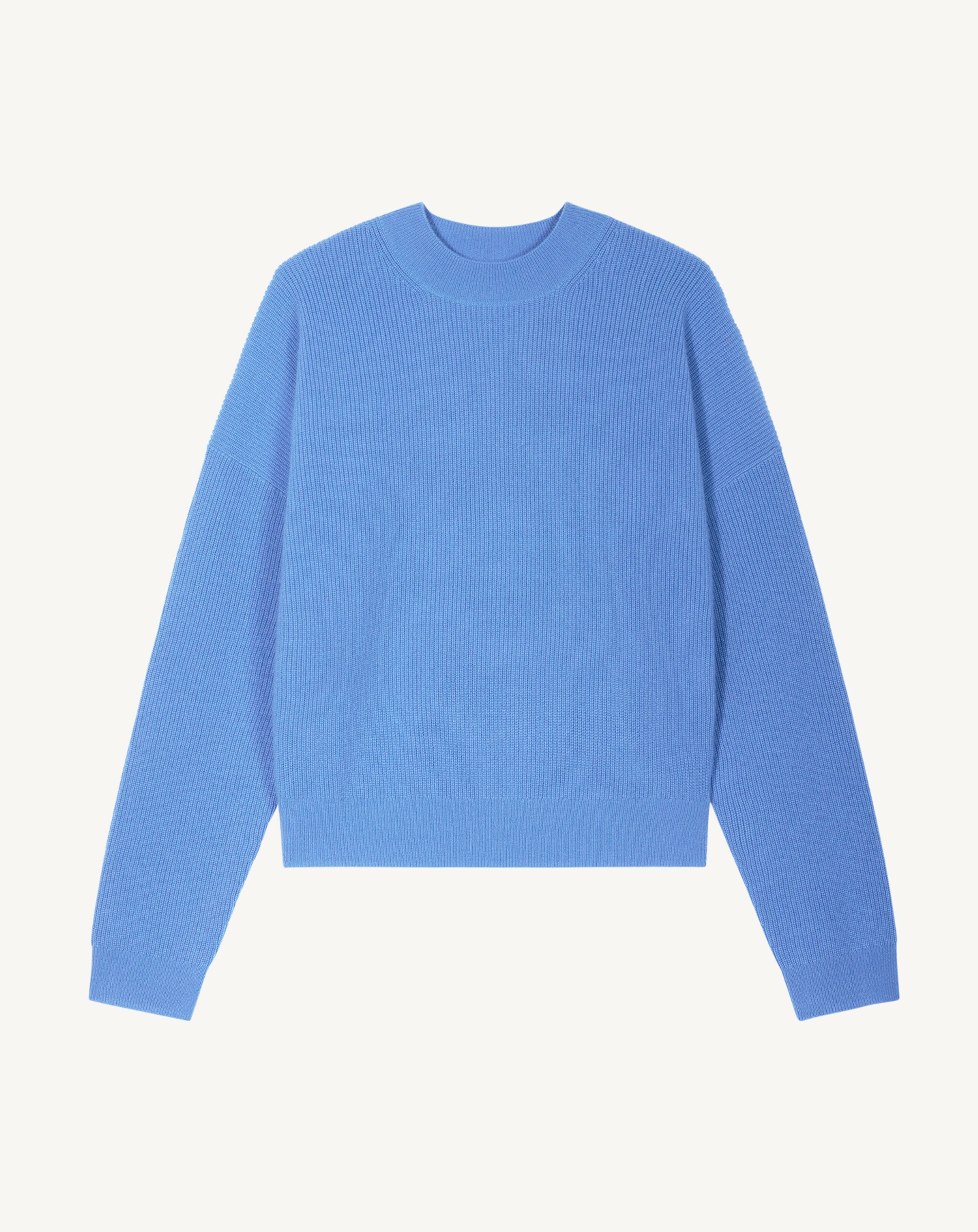 Pull col rond à côtes-BLEU ALTHEA-100% cachemire
