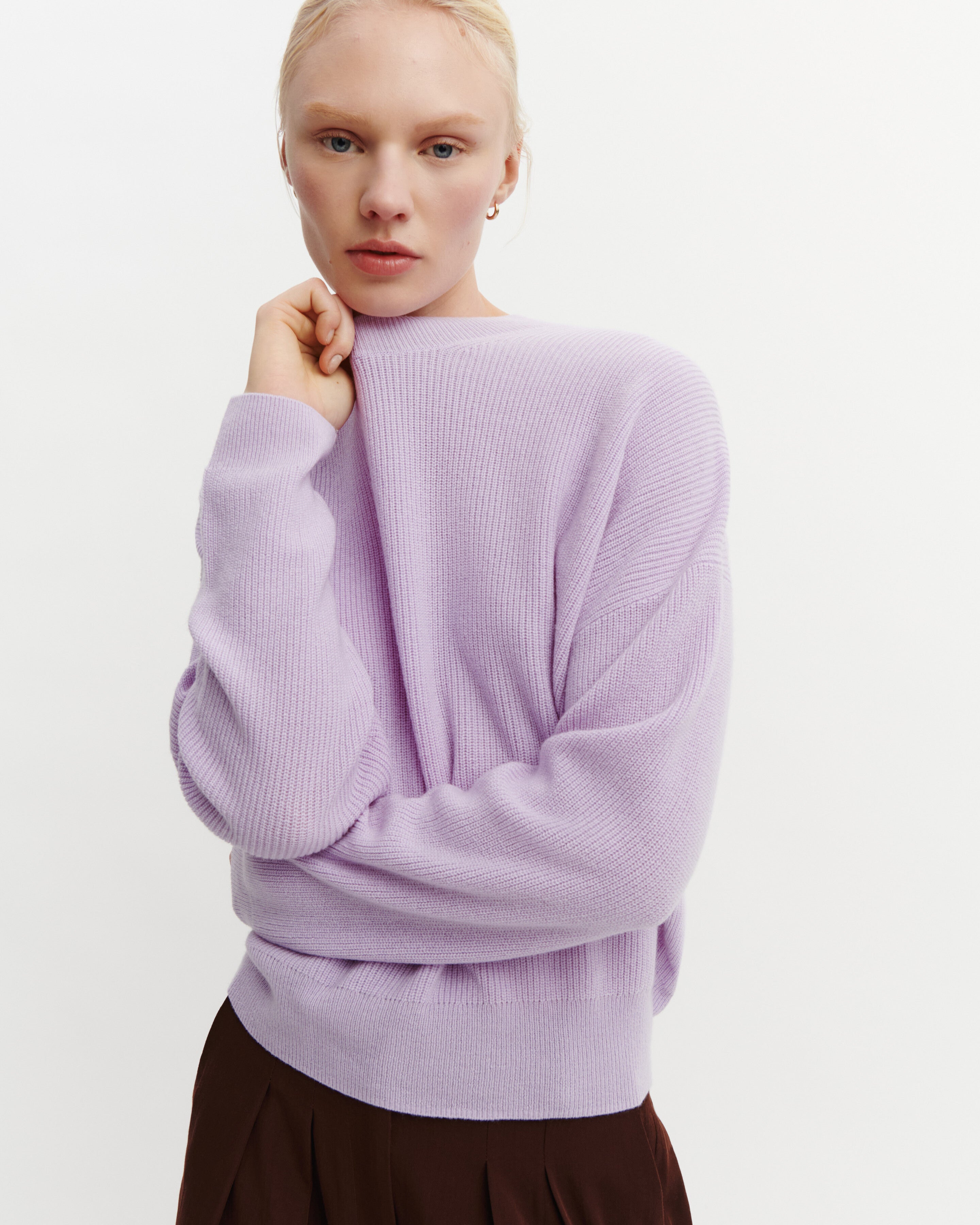 Pull col rond à côtes-JACINTHE-100% cachemire