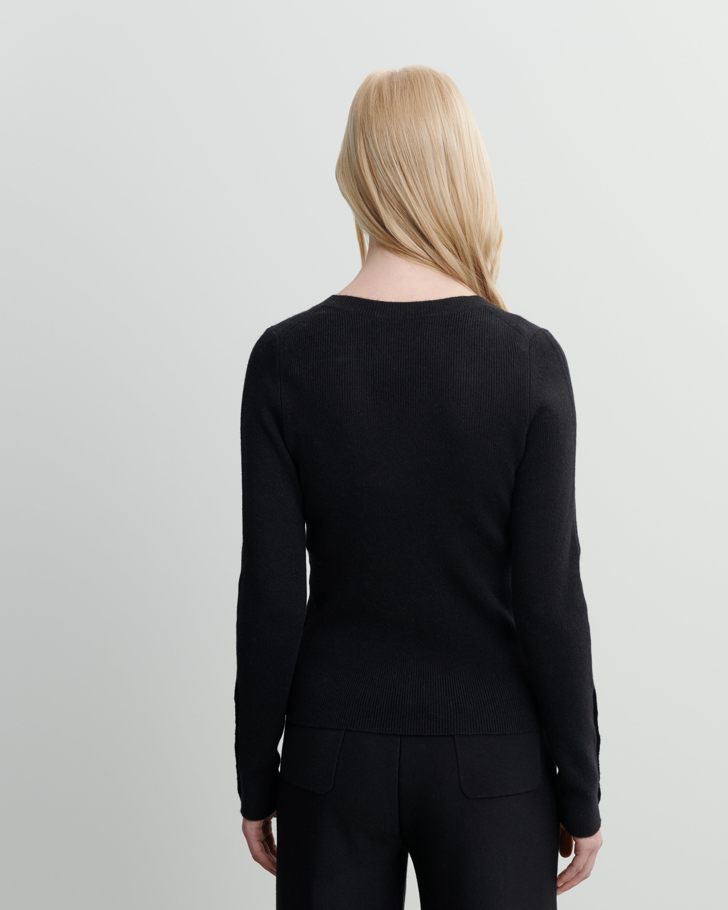 Pull V maille unie-NOIR-100% cachemire