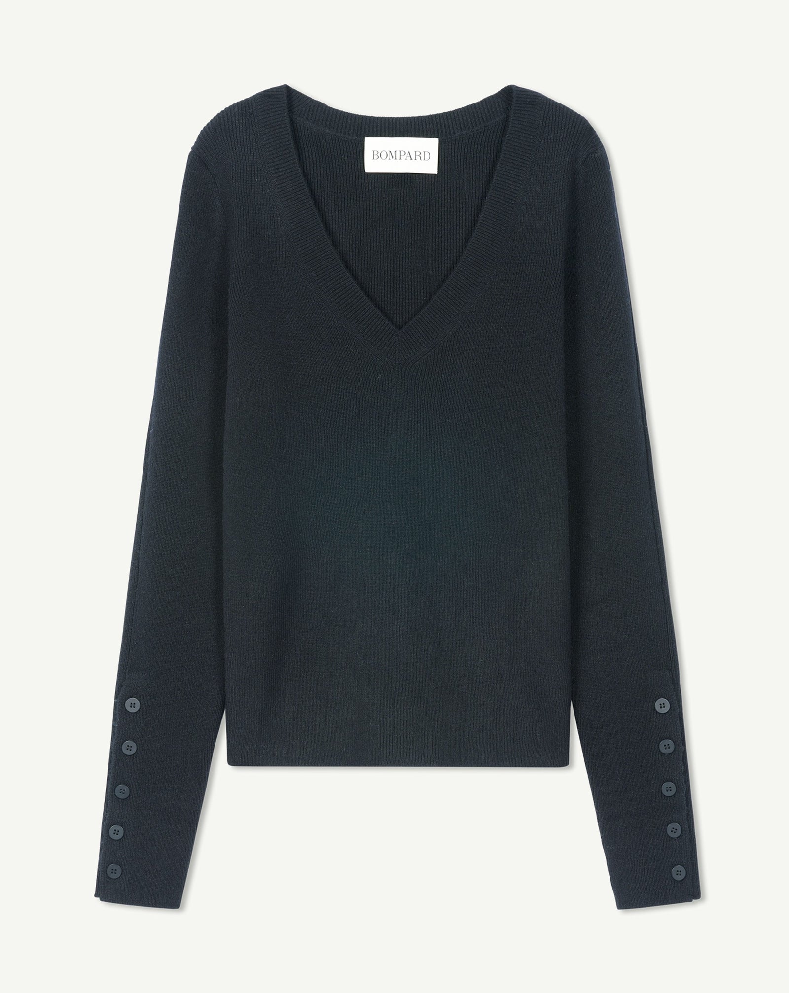 Pull V maille unie-NOIR-100% cachemire