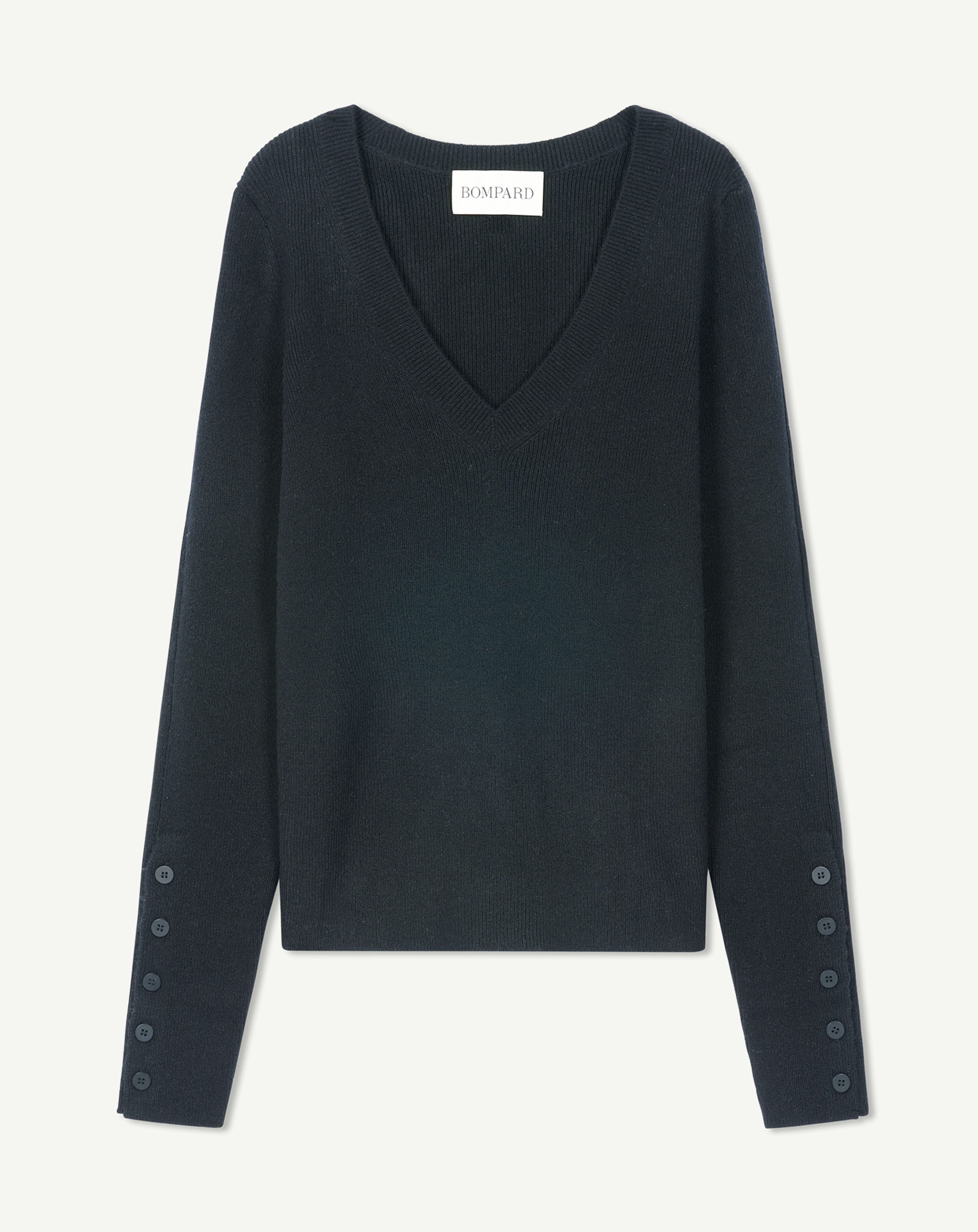 Pull V maille unie-NOIR-100% cachemire