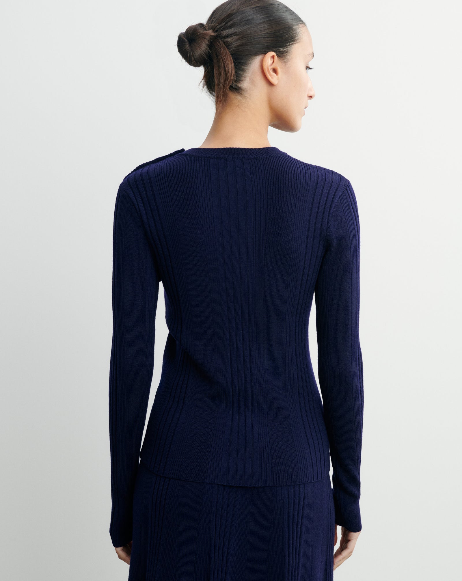 Pull col rond à côtes-MARINE-100% laine