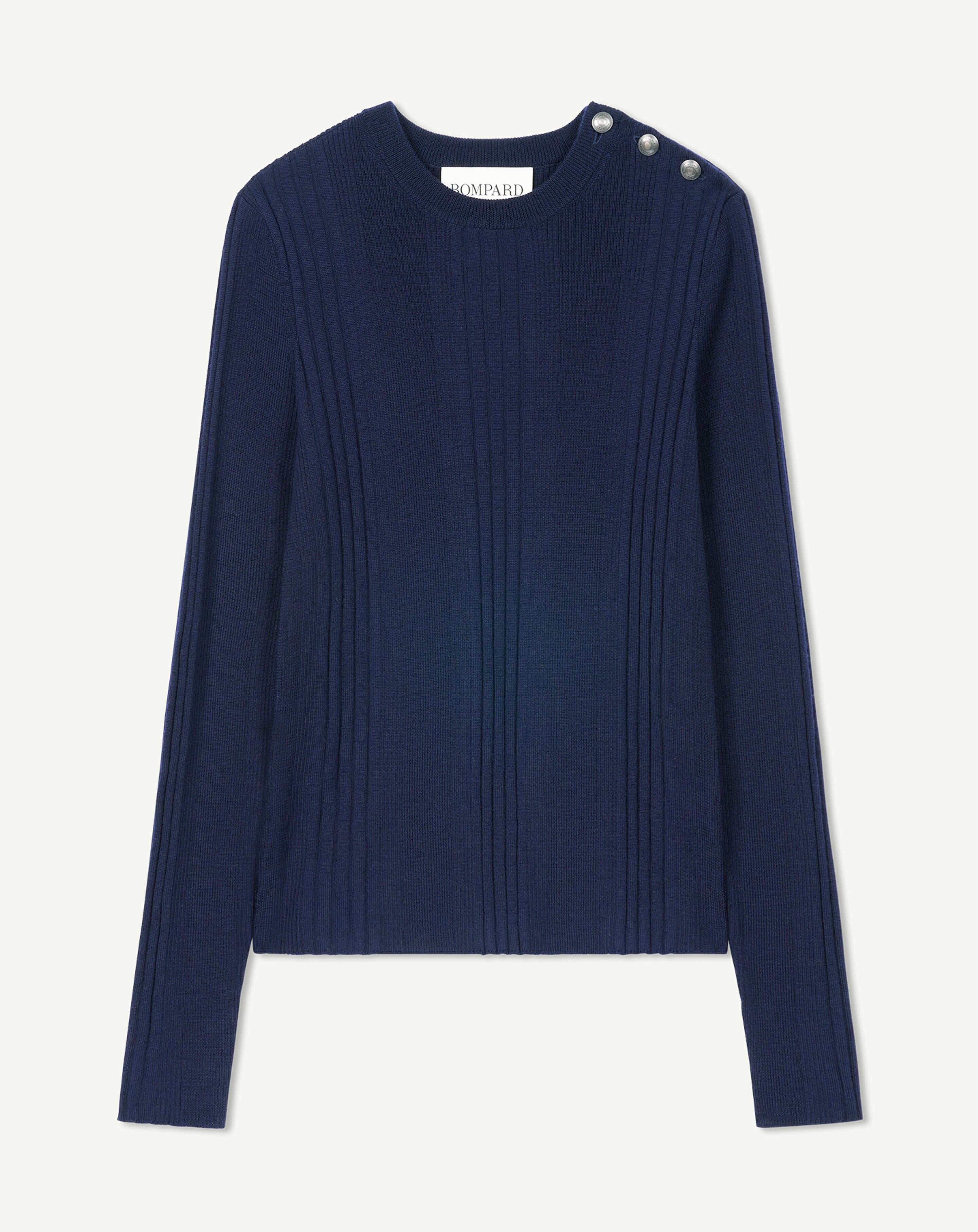 Pull col rond à côtes-MARINE-100% laine