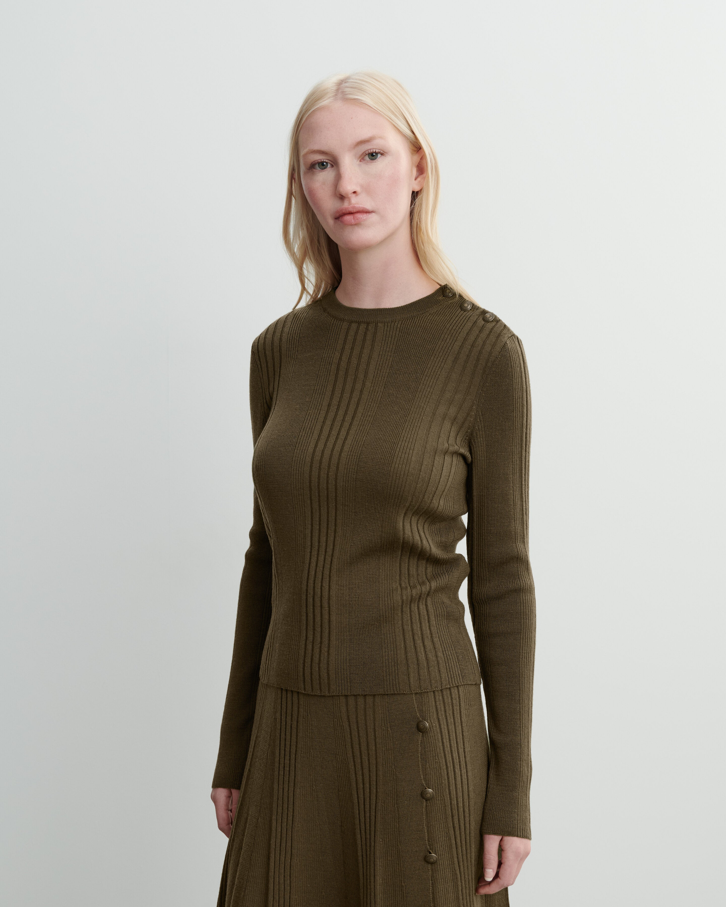 Pull col rond à côtes-BRONZE-100% laine