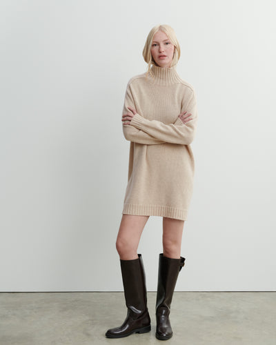 Robe col montant-AVOINE-100% cachemire