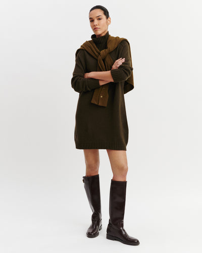 Robe col montant Apolline-KAKI KOMBU-100% cachemire