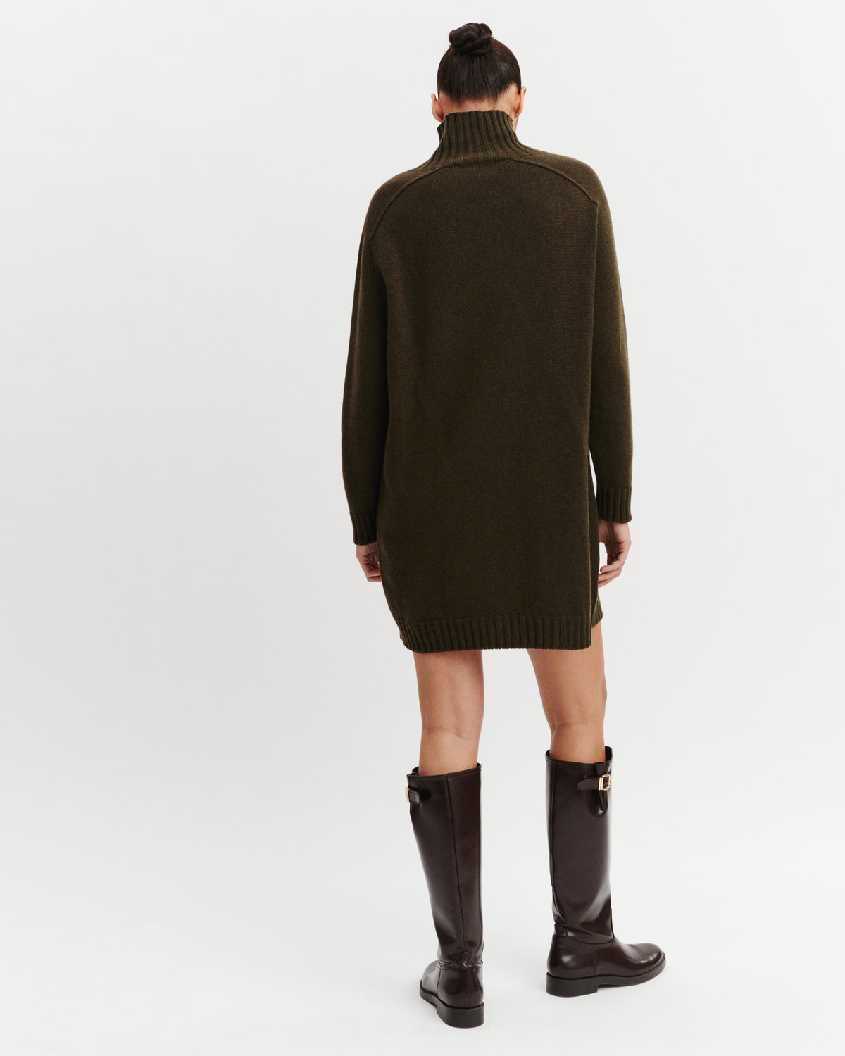 Robe col montant Apolline-KAKI KOMBU-100% cachemire