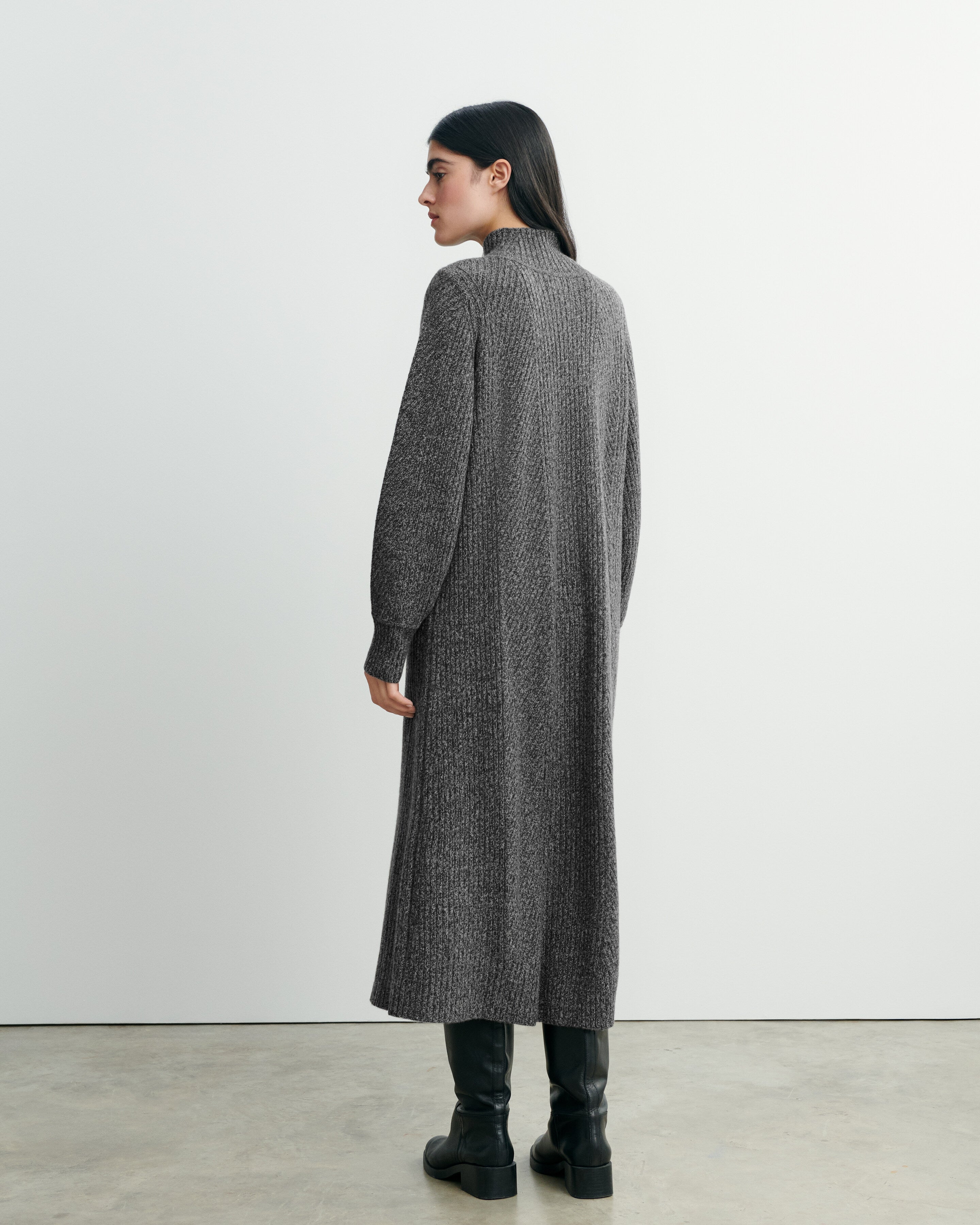 Robe moulinée à côtes-CHARBON/GRIS METEORITE-100% cachemire