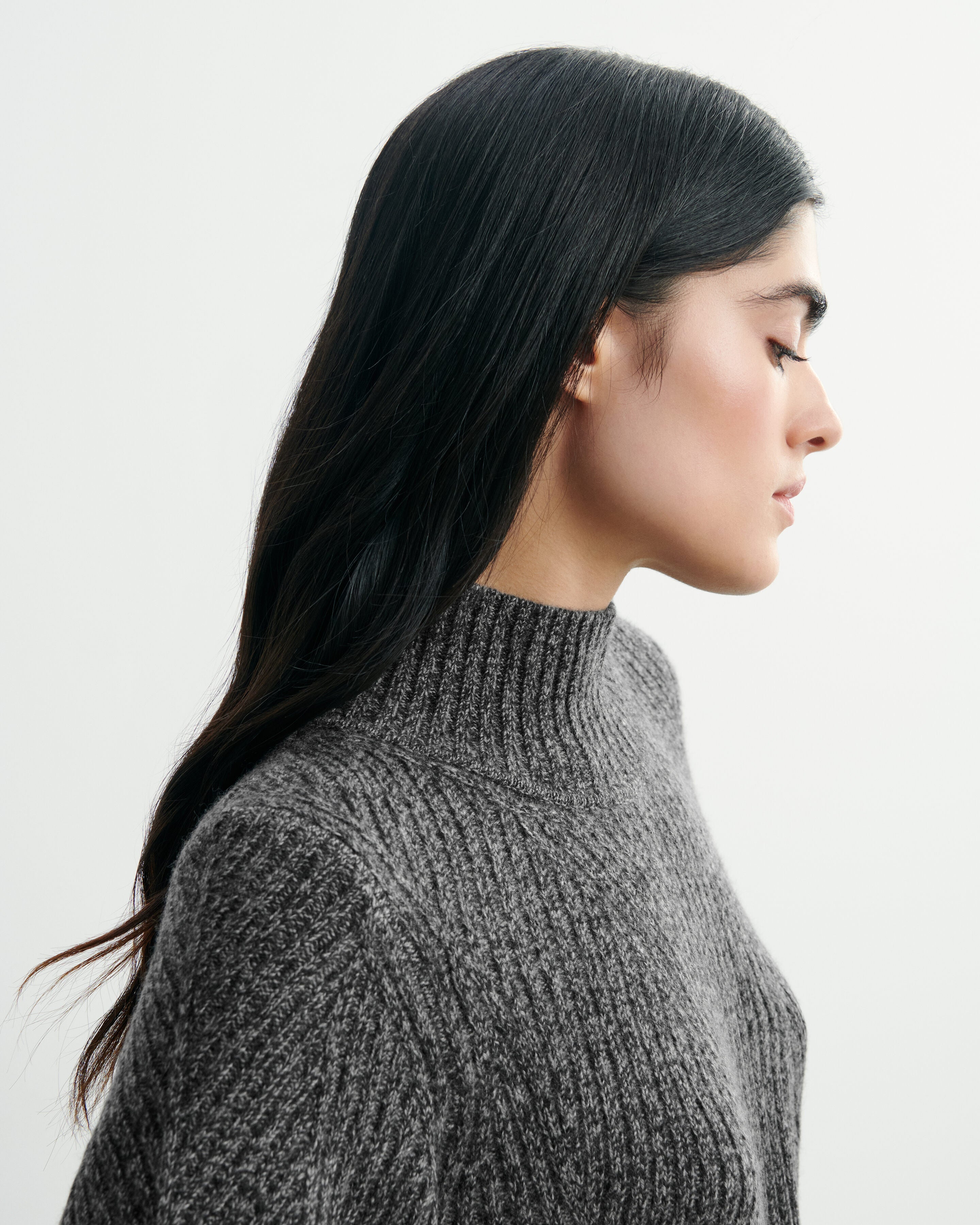 Robe moulinée à côtes-CHARBON/GRIS METEORITE-100% cachemire