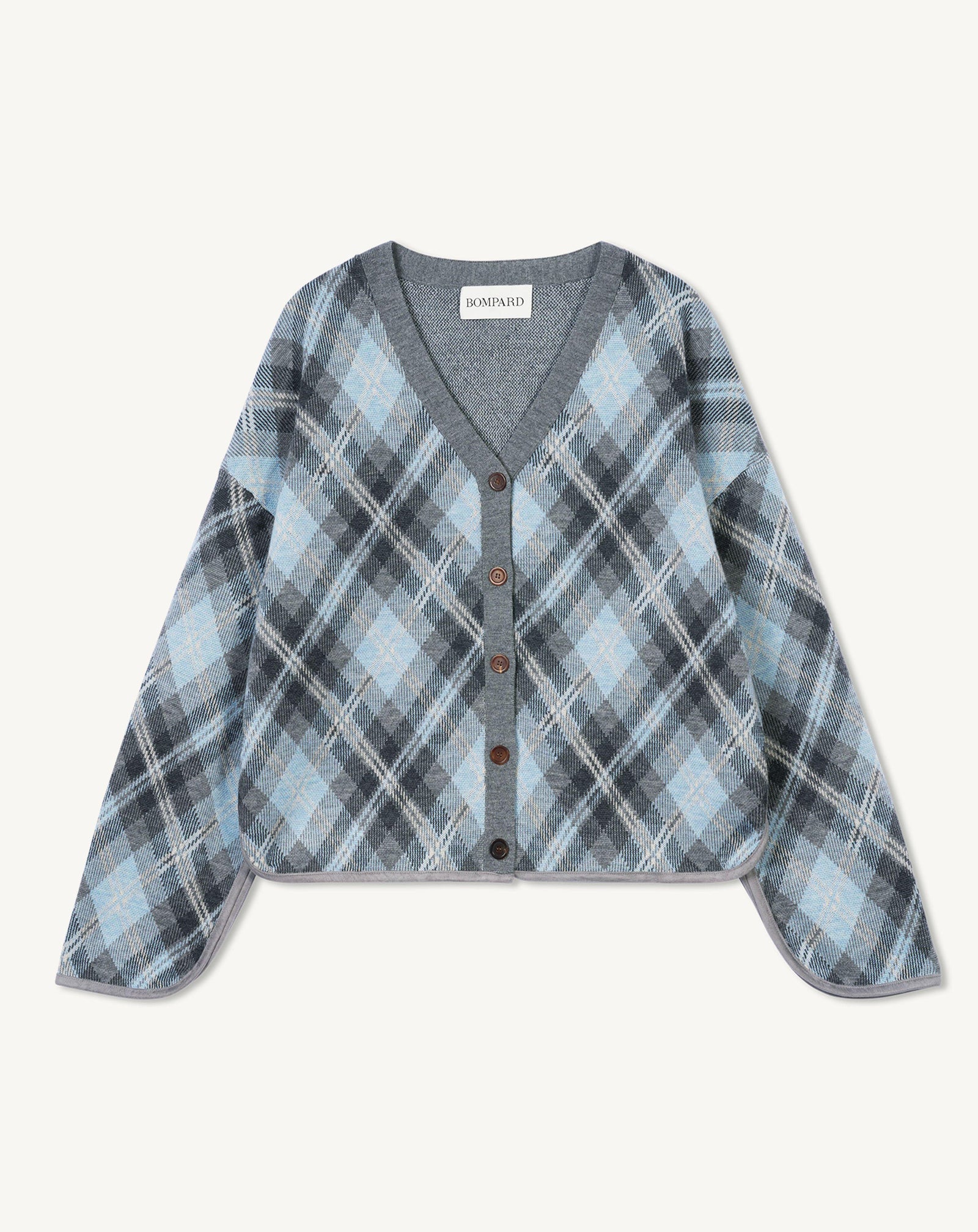 Gilet oversized tartan-GRIS METEORITE/BLEU CONCORDE-88% laine 12% cachemire
