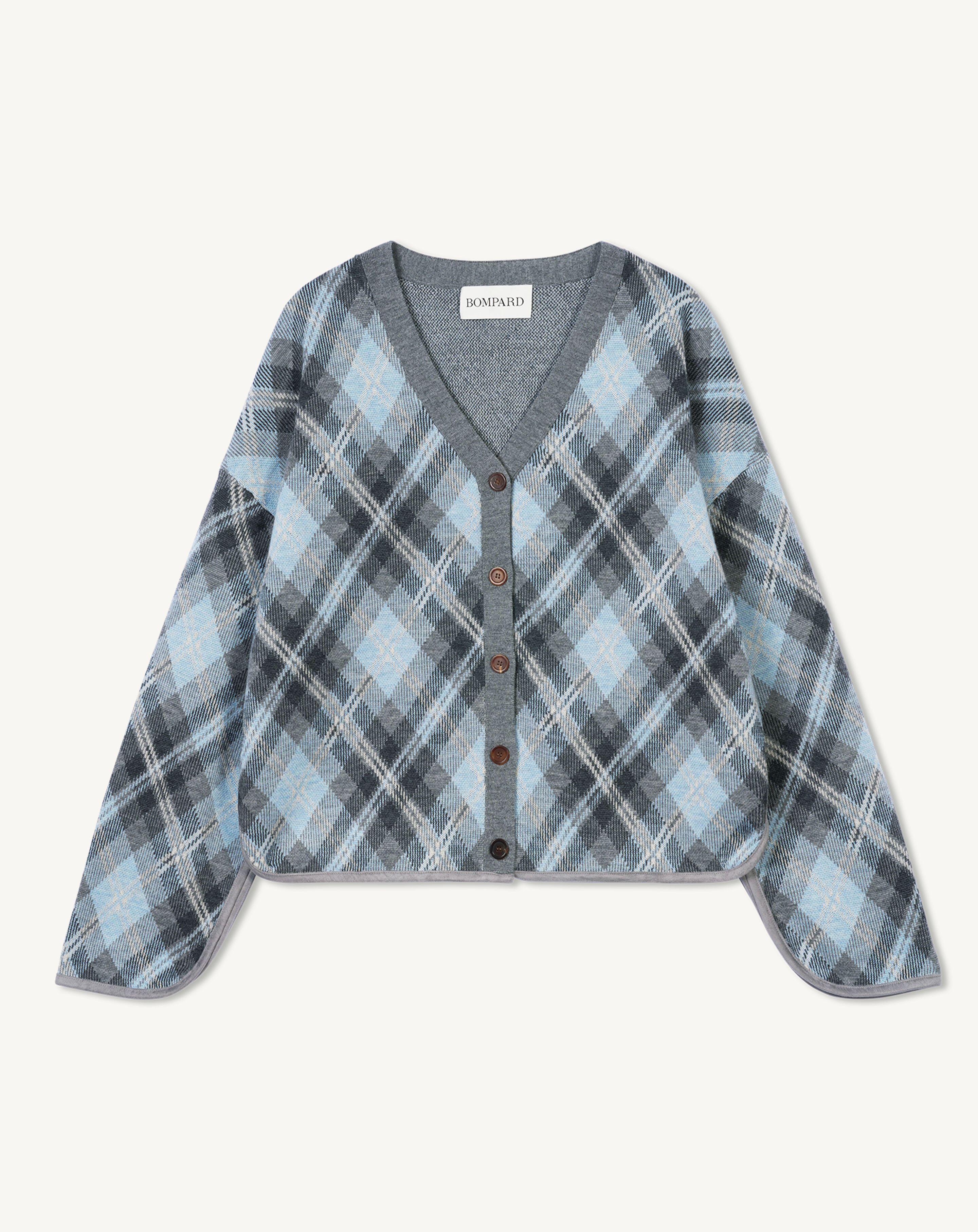 Gilet oversized tartan-GRIS METEORITE/BLEU CONCORDE-88% laine 12% cachemire