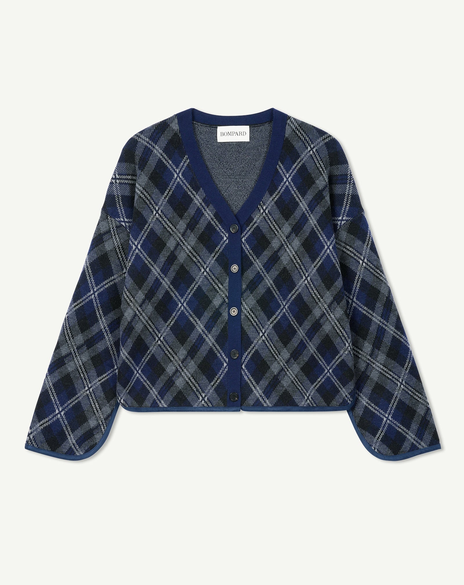 Gilet oversized tartan-MARINE/GRIS METEORITE-88% laine 12% cachemire