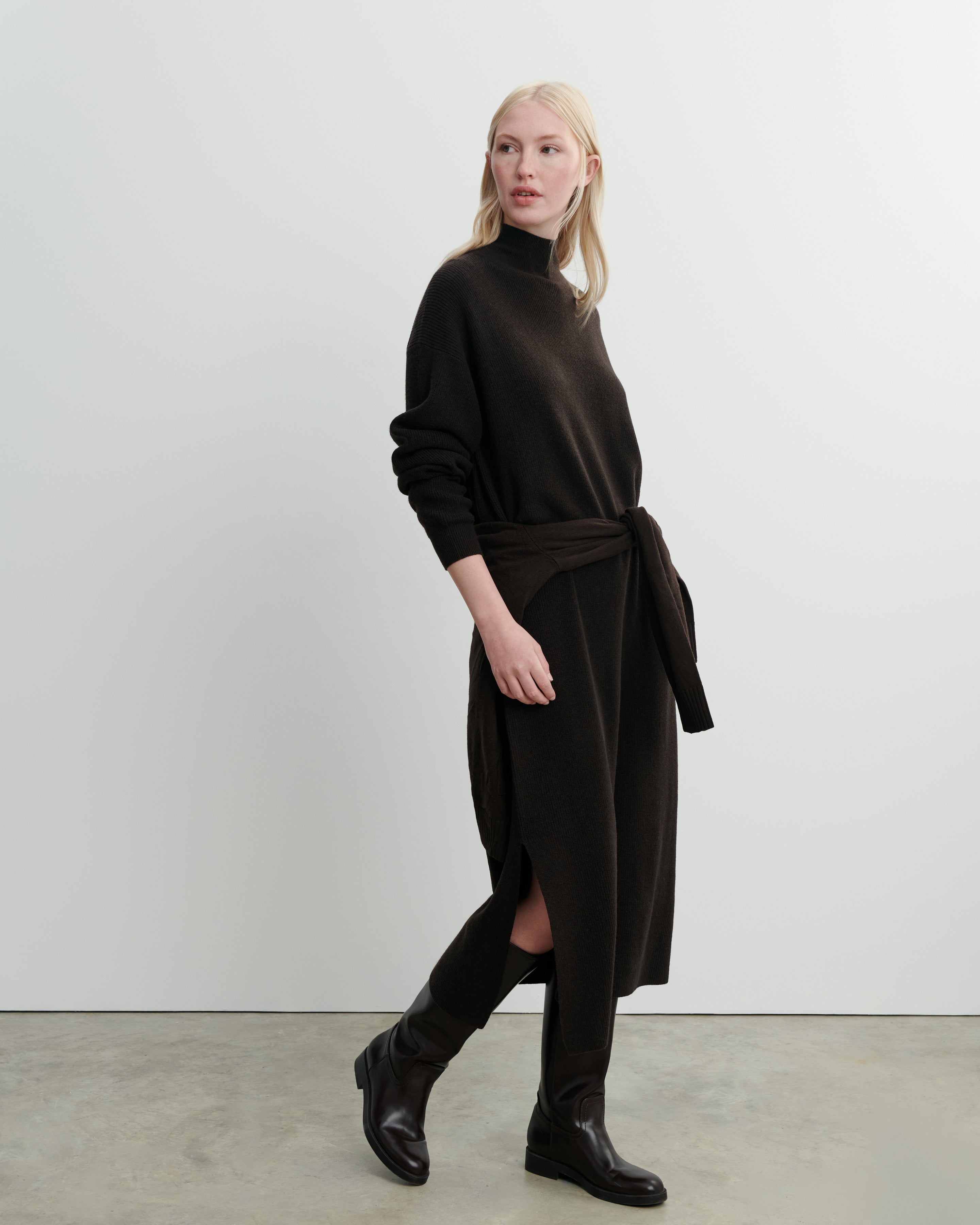 Robe col montant à côtes Chocolat