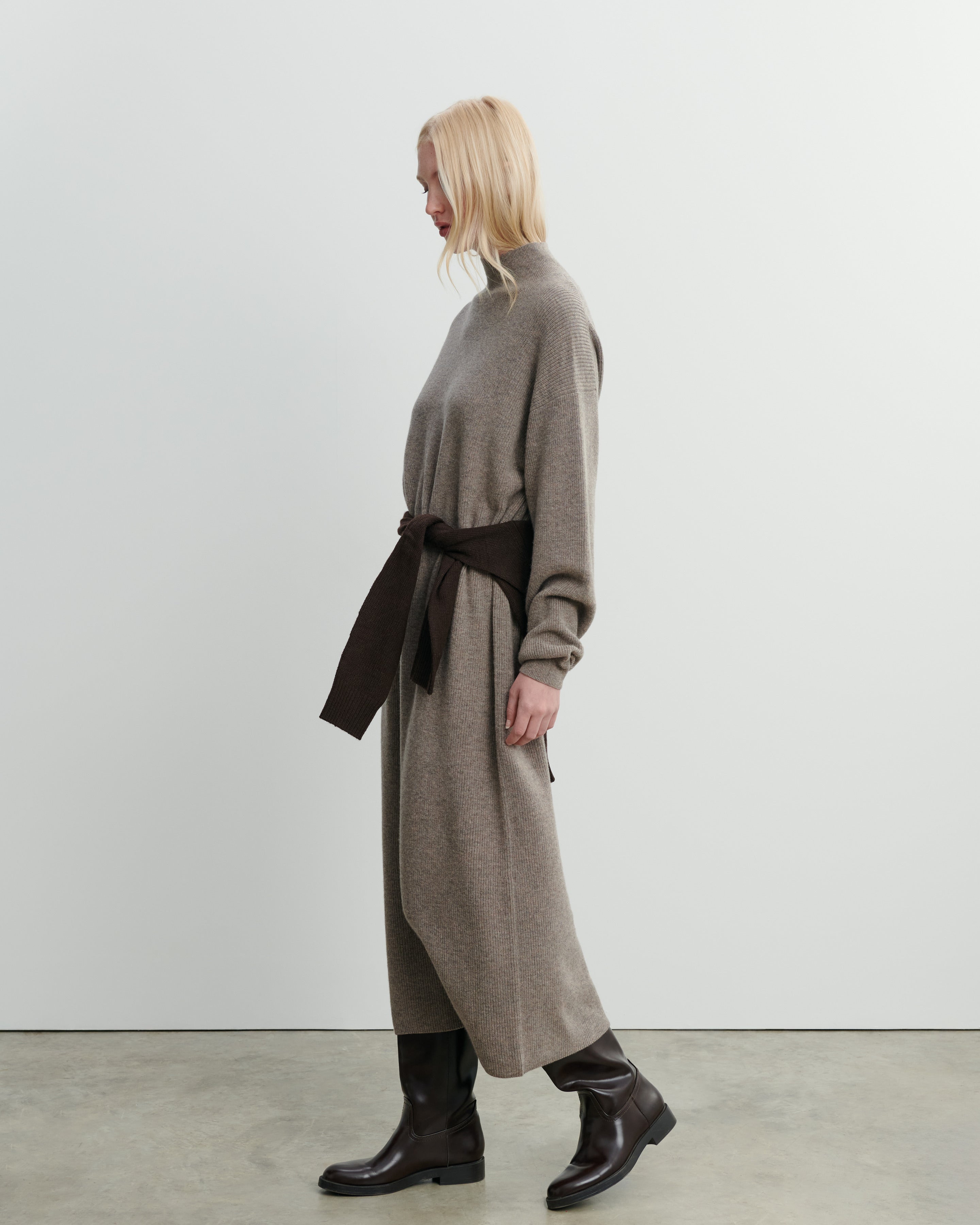 Robe col montant à côtes-MILLET-70% coton 30% cachemire