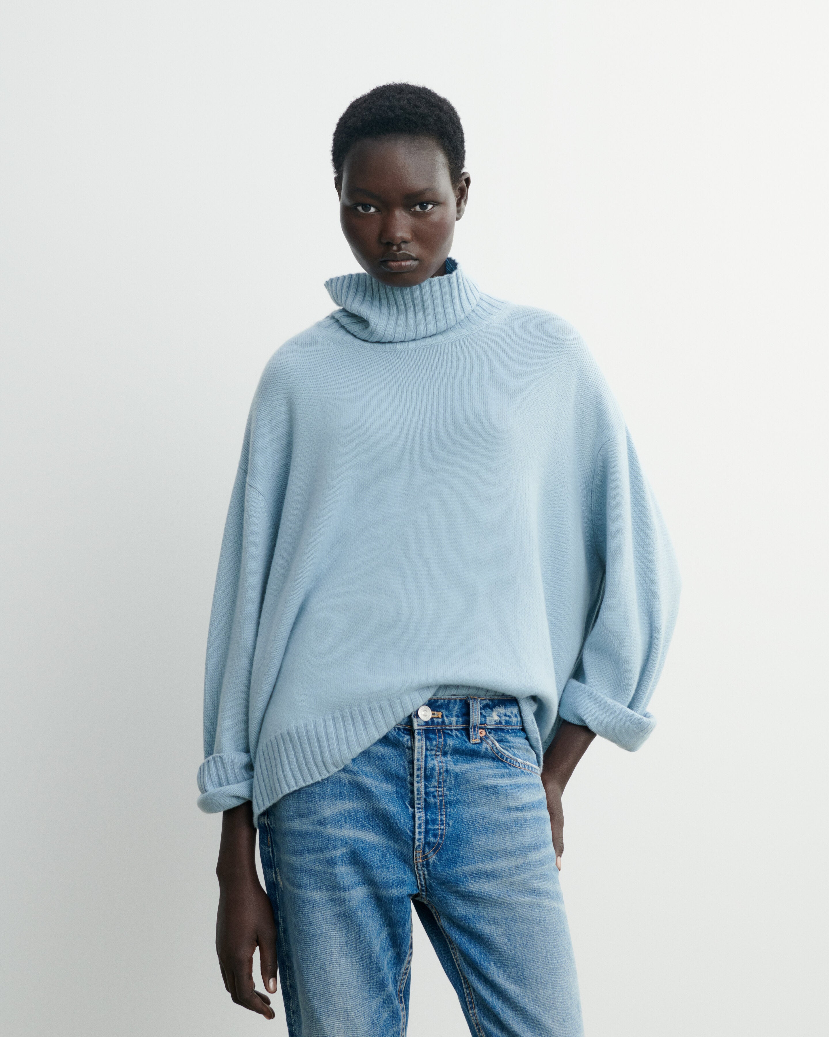 Pull col roulé à côtes-BLEU CONCORDE-100% cachemire